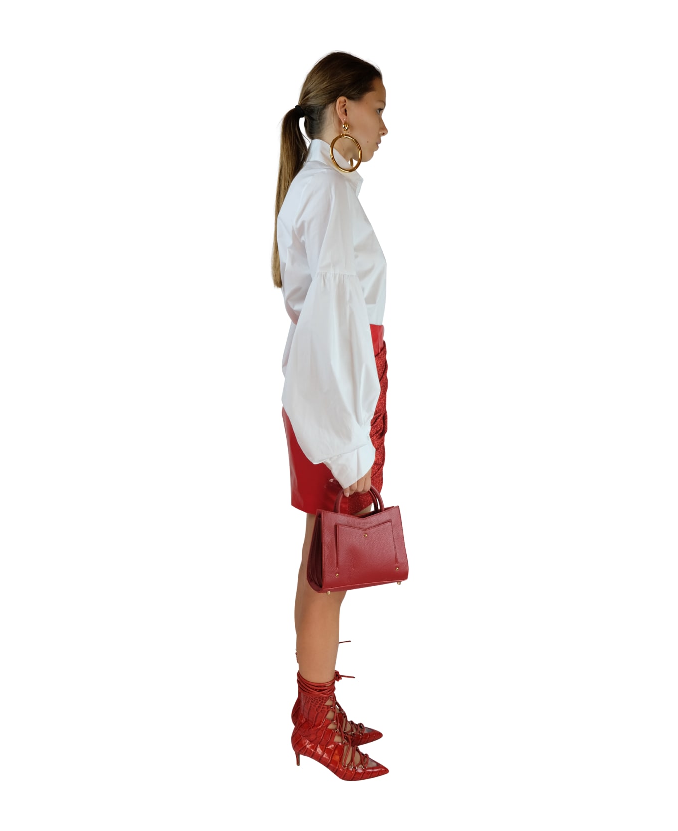 Sara Battaglia Red Lurex 
Faux Patent Leather Mini Skirt - Red