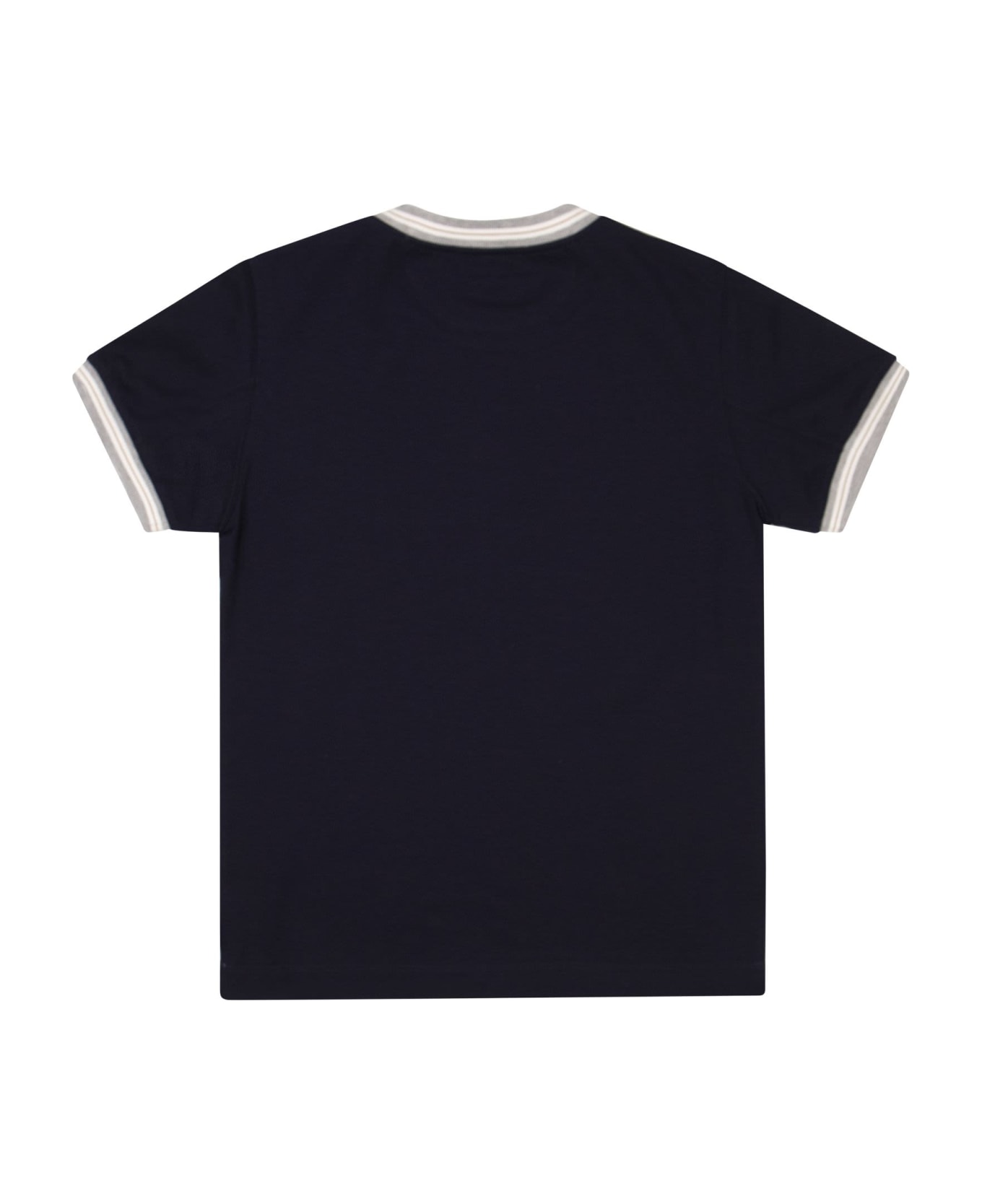 Brunello Cucinelli Cotton Jersey T-shirt With Striped Knit Details - Blue