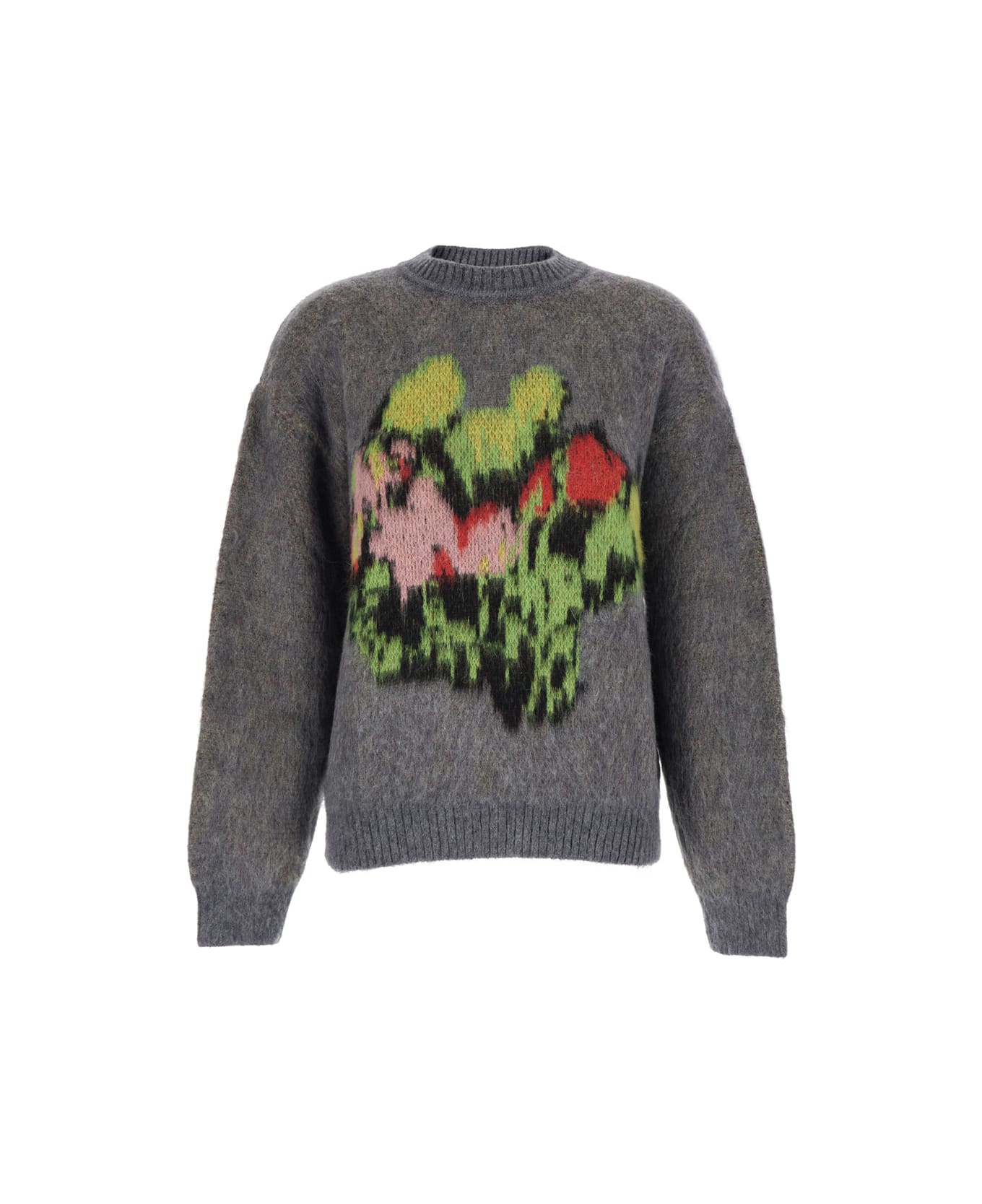 MSGM Multicolor Crewneck Sweater With Maxi Embroidery On The Front In Wool Blend Woman - Multicolor