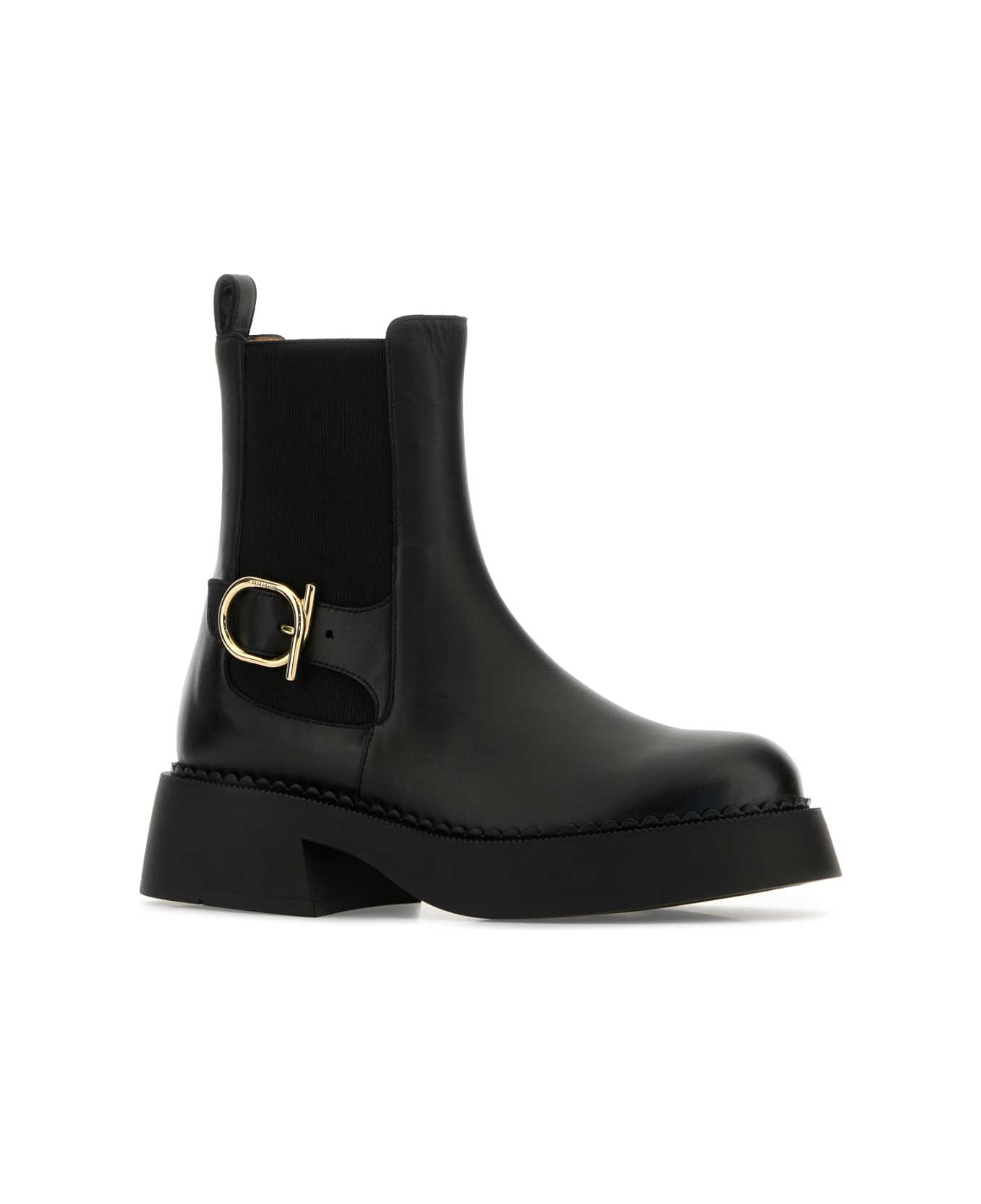 Ferragamo Black Leather Tia Ankle Boots - NEROBISCOTTONERO