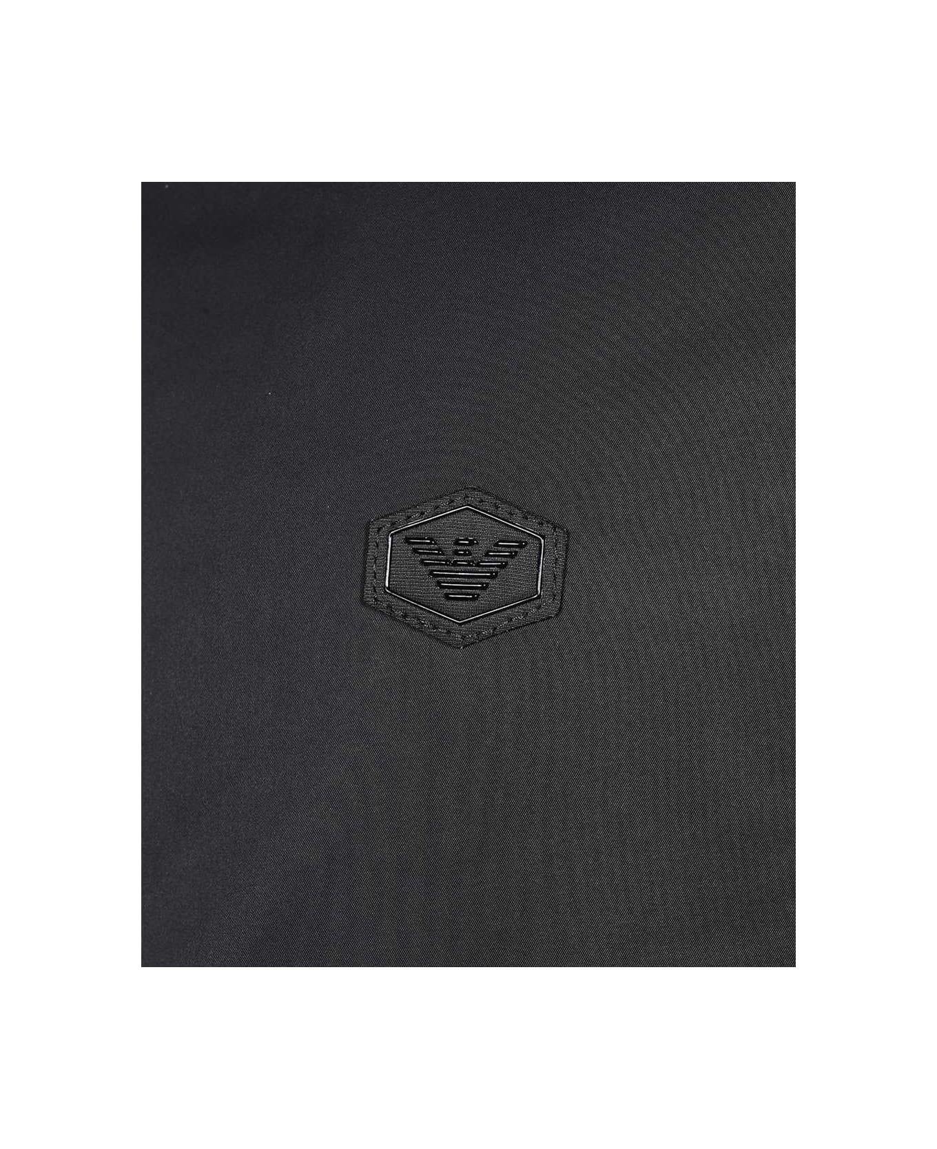 Emporio Armani Hooded Techno Fabric Raincoat - Blue