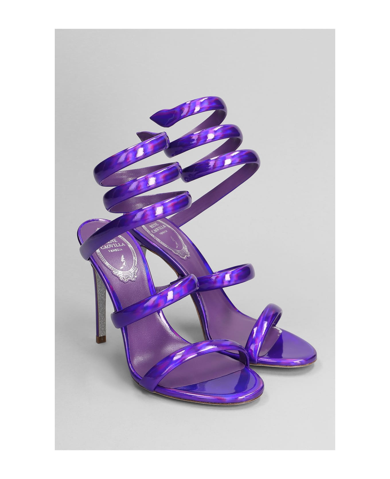 René Caovilla Cleo Sandals In Viola Patent Leather - Viola
