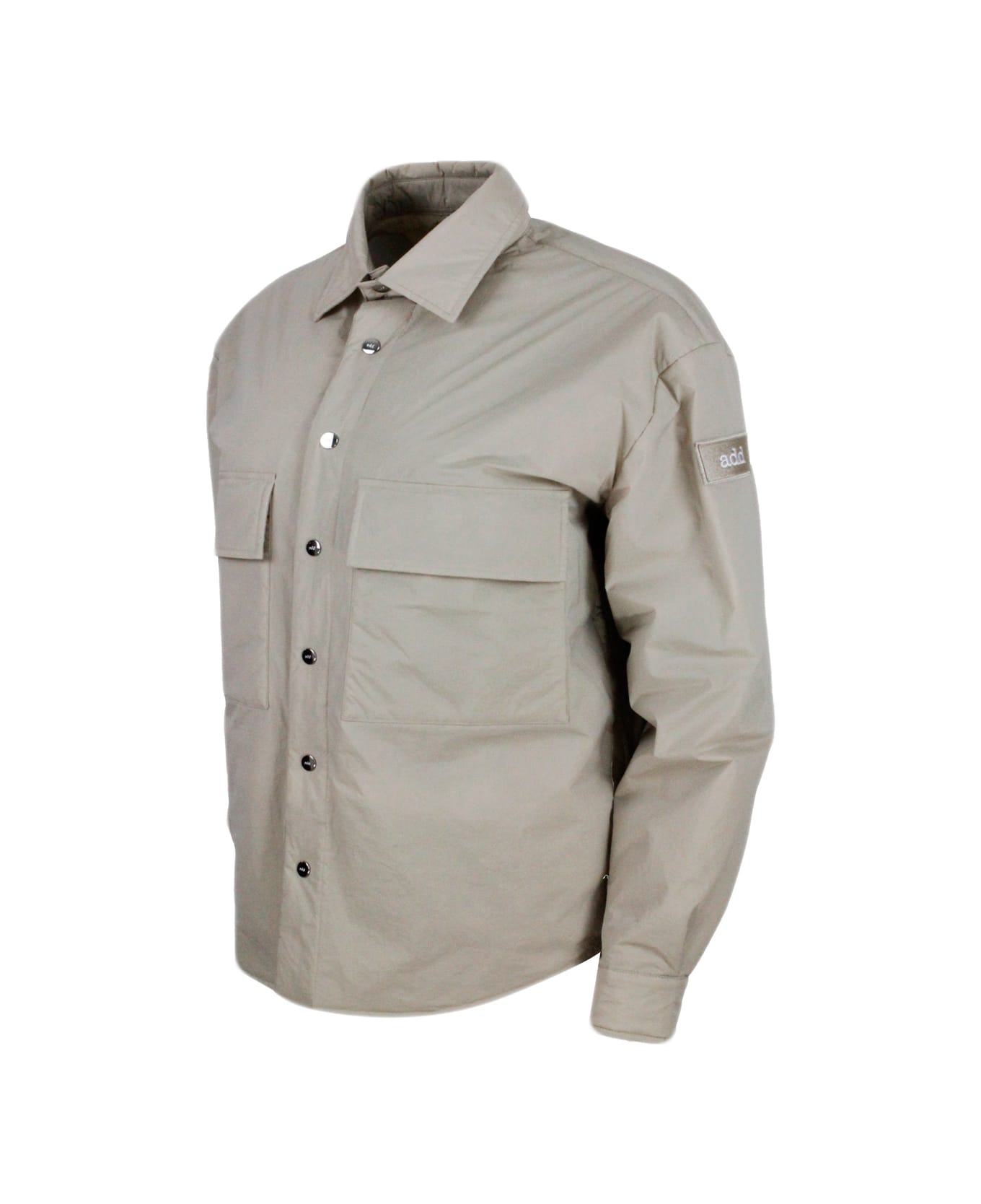 Add Lightly Padded Shirt Jacket In Recycled Material With Patch Pockets And Snap Button Closure - Stone Grey シャツ