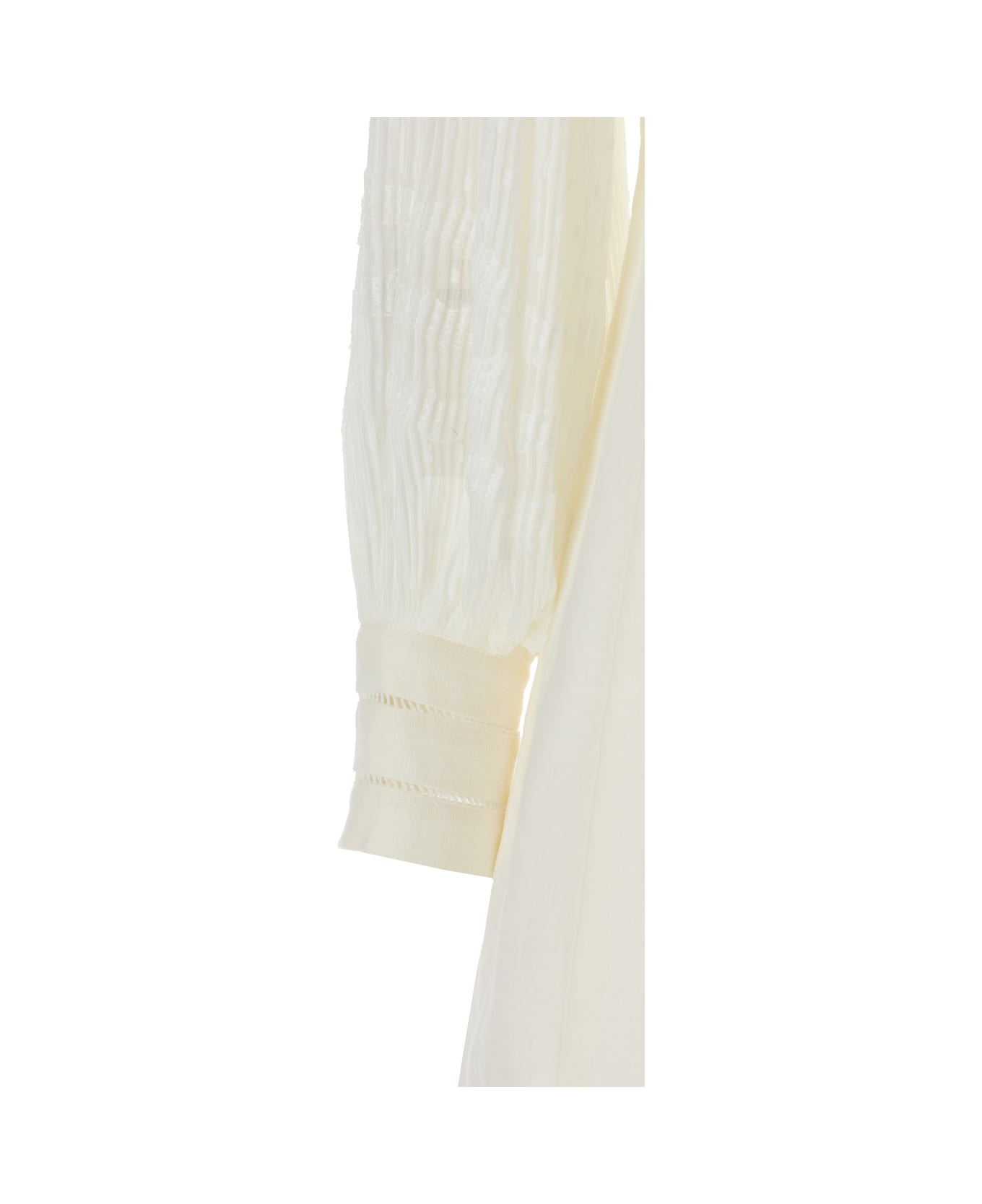 TwinSet White Dress With Logo Plaque On The Back And Openwork Detail On The Cuffs In Linen And Cotton Blend Woman - Ice