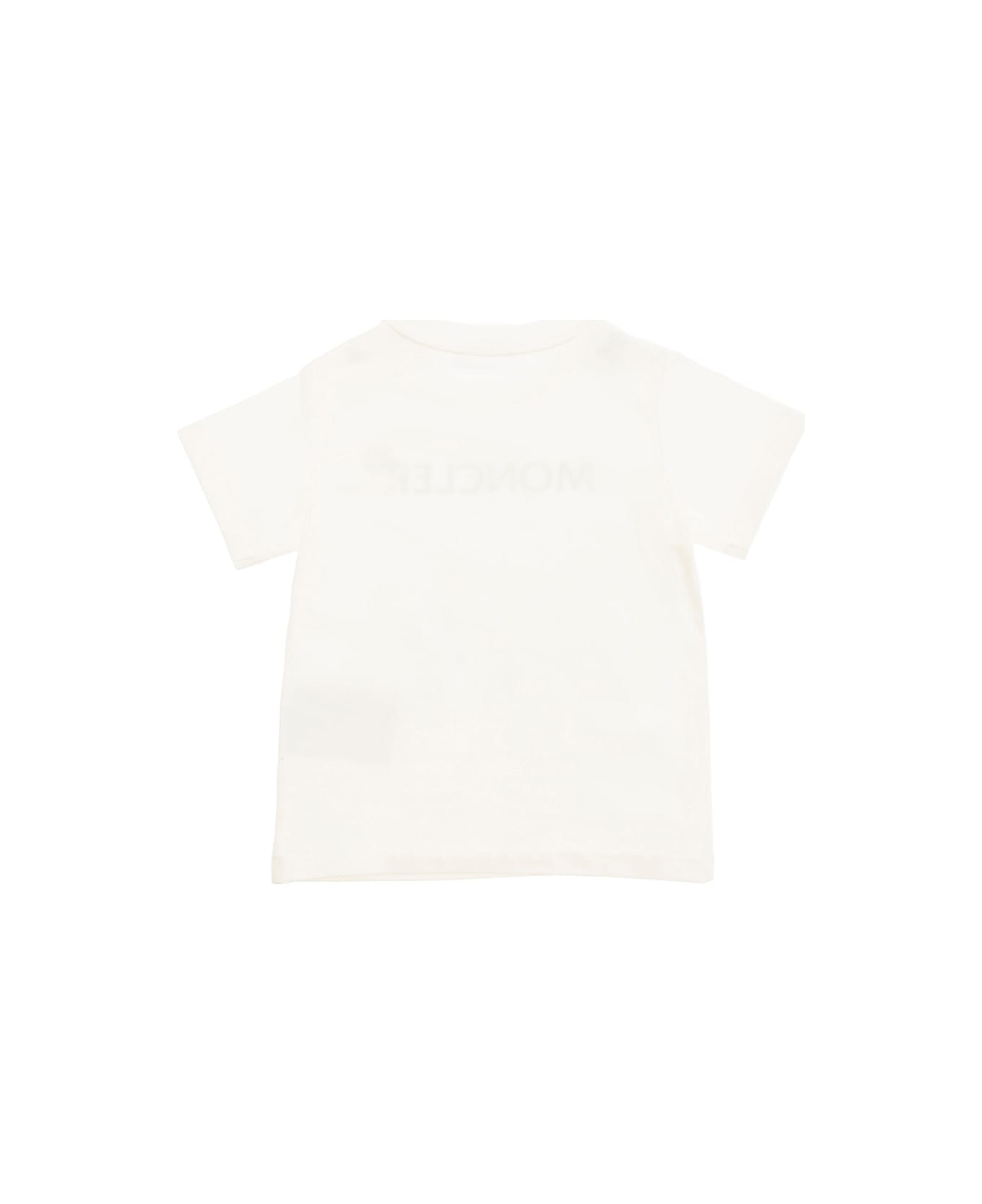 Moncler White T-shirt With Logo Print And Snap Buttons In Stretch Cotton Baby - White