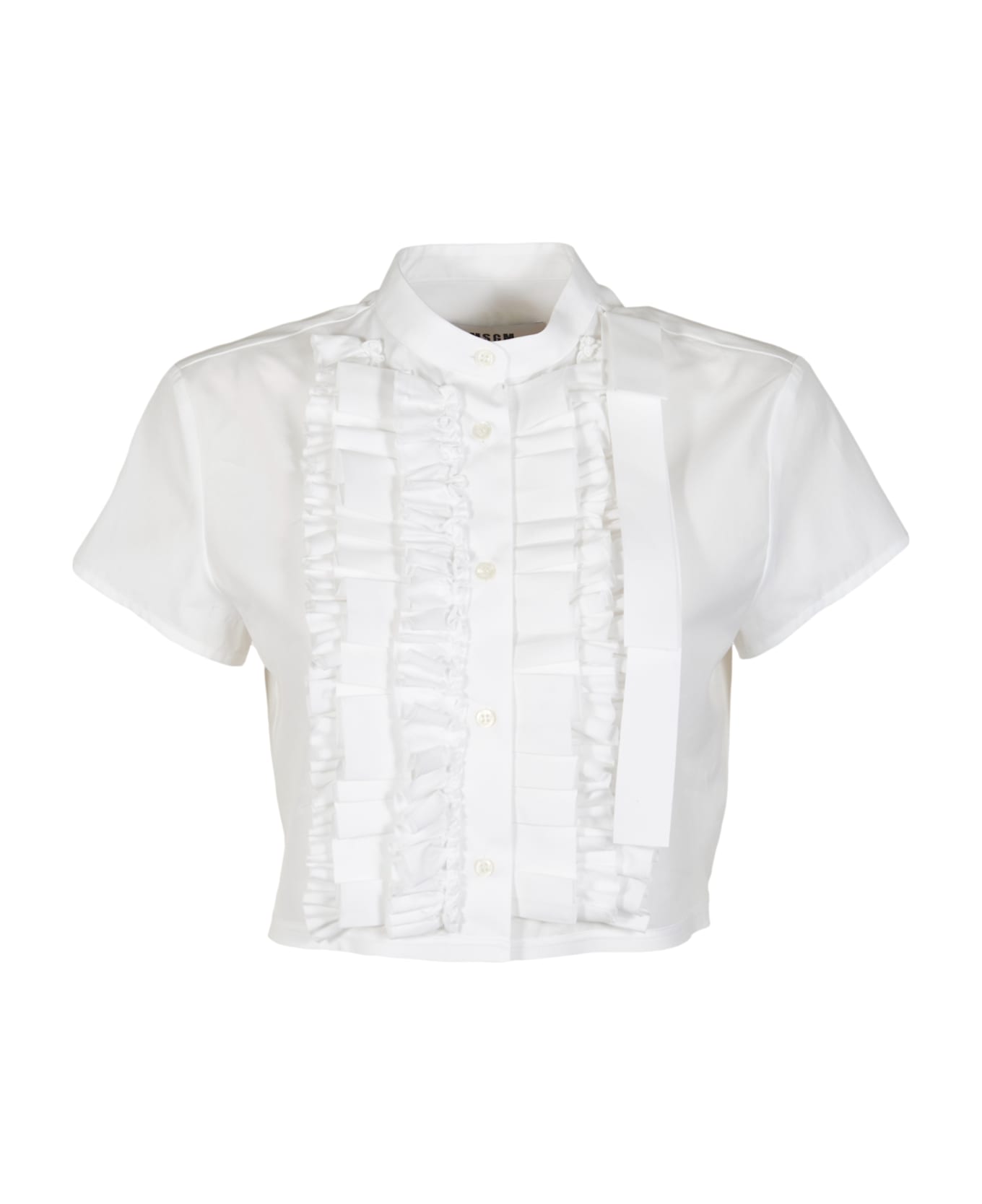MSGM Ruffle Cropped Top - White