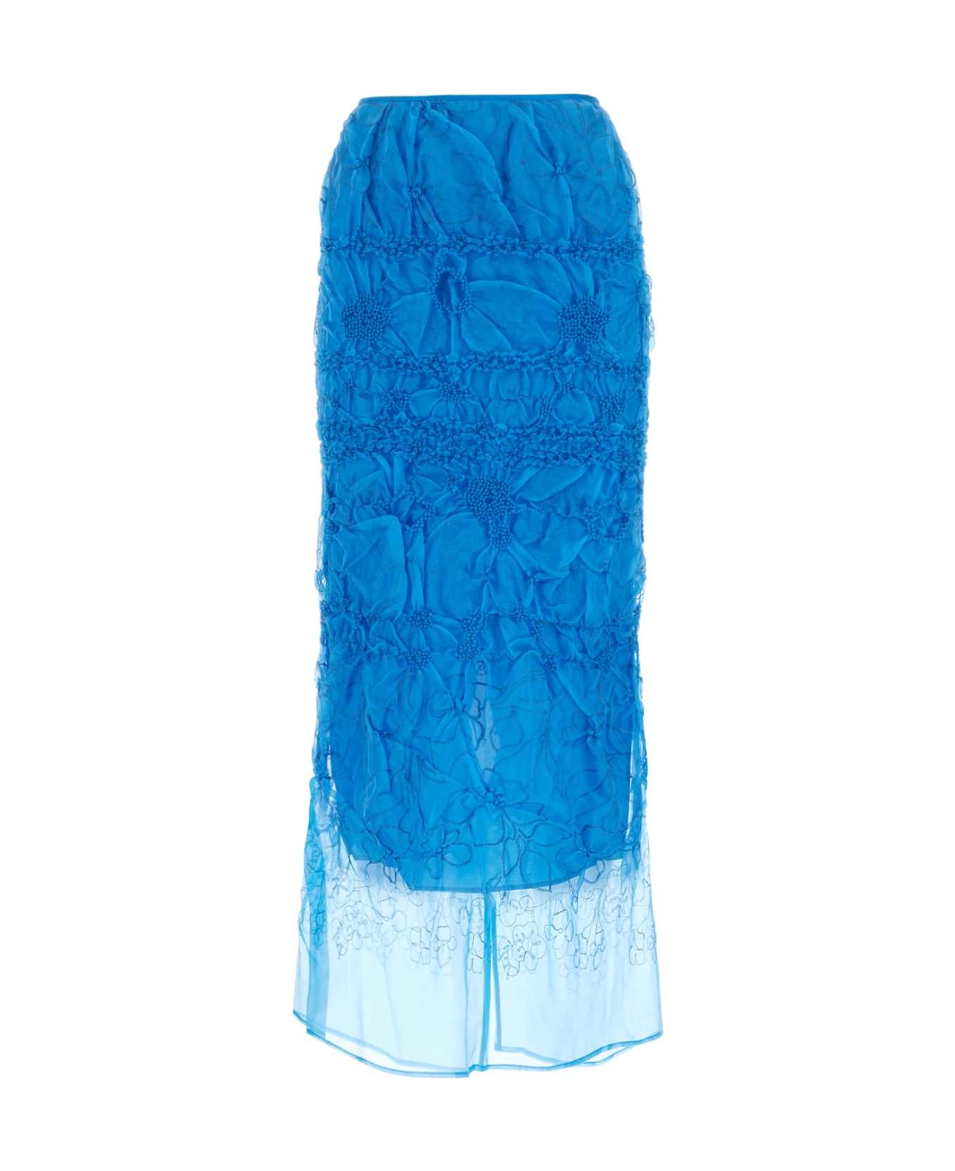 Cecilie Bahnsen Turquoise Stretch Silk Blend Skirt - CERULIAN