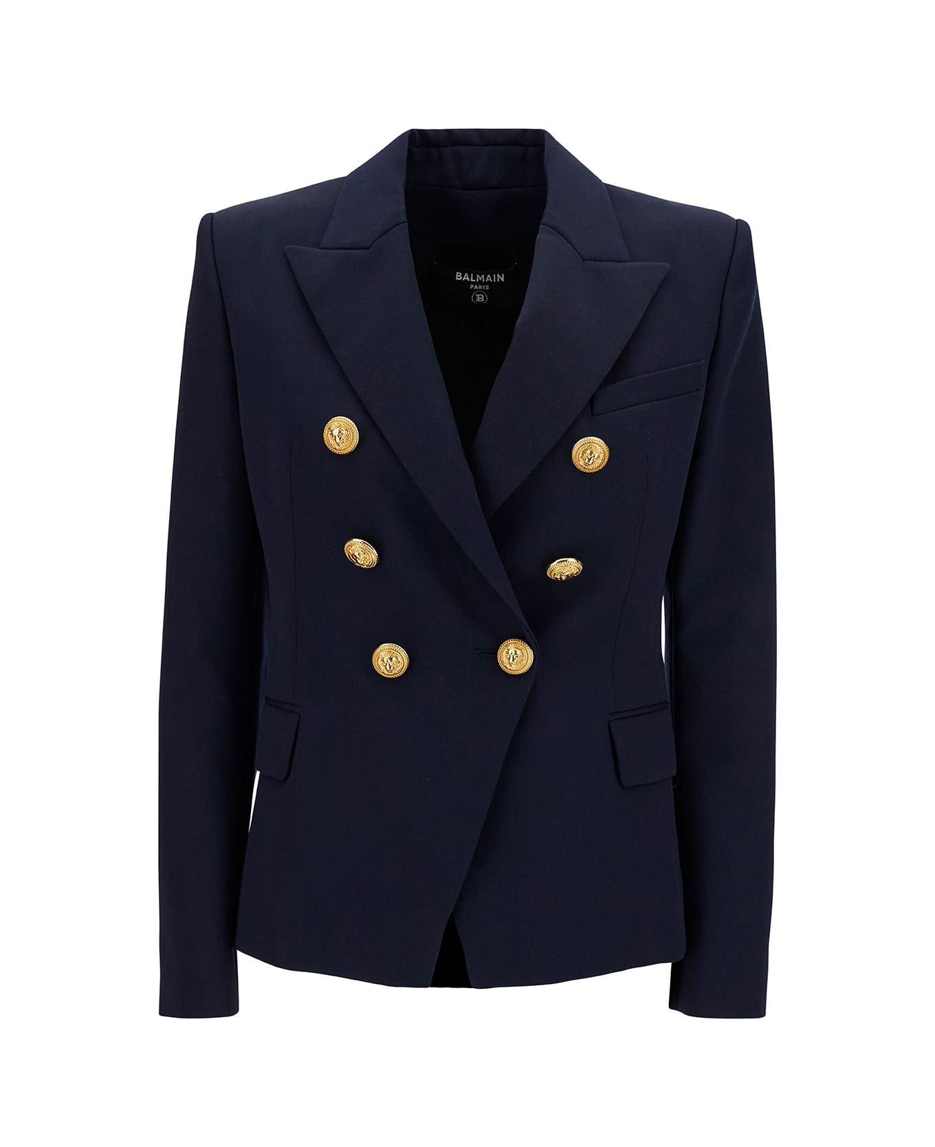Balmain Blue Double-breasted Jacket With Jewel Buttons In Wool Woman - Blu