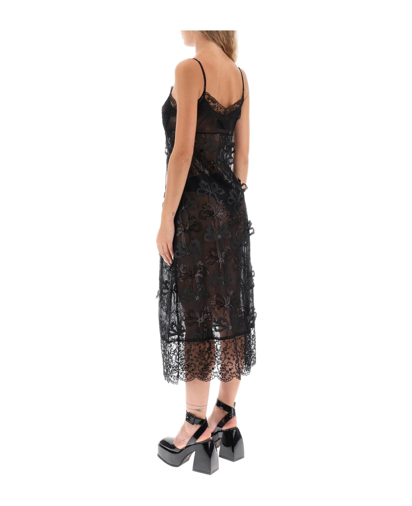 Simone Rocha Embroidered Tulle Slip Dress - BLACK BLACK (Black)