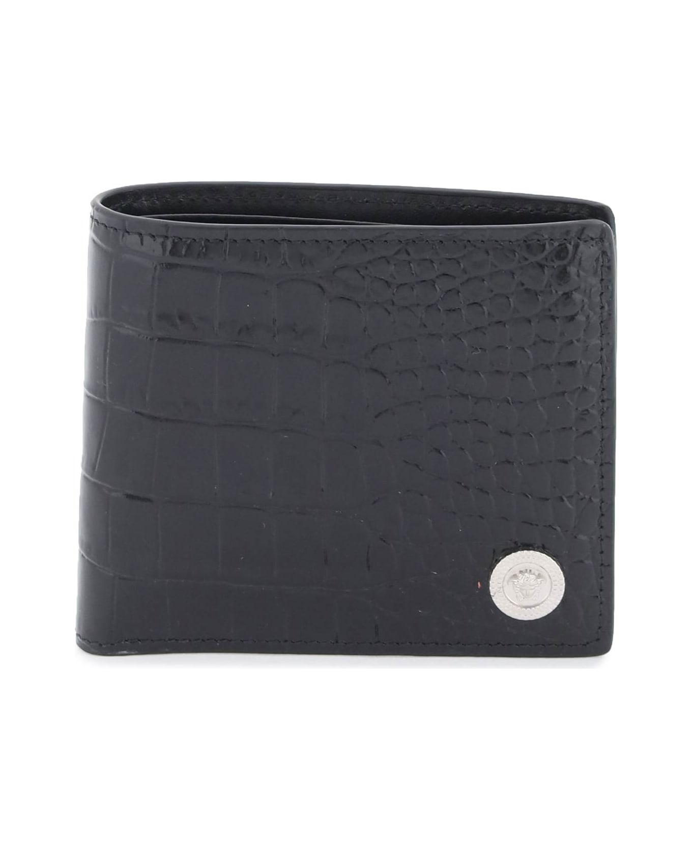 Versace Logo Plaque Bifold Wallet - BLACK PALLADIUM (Black)