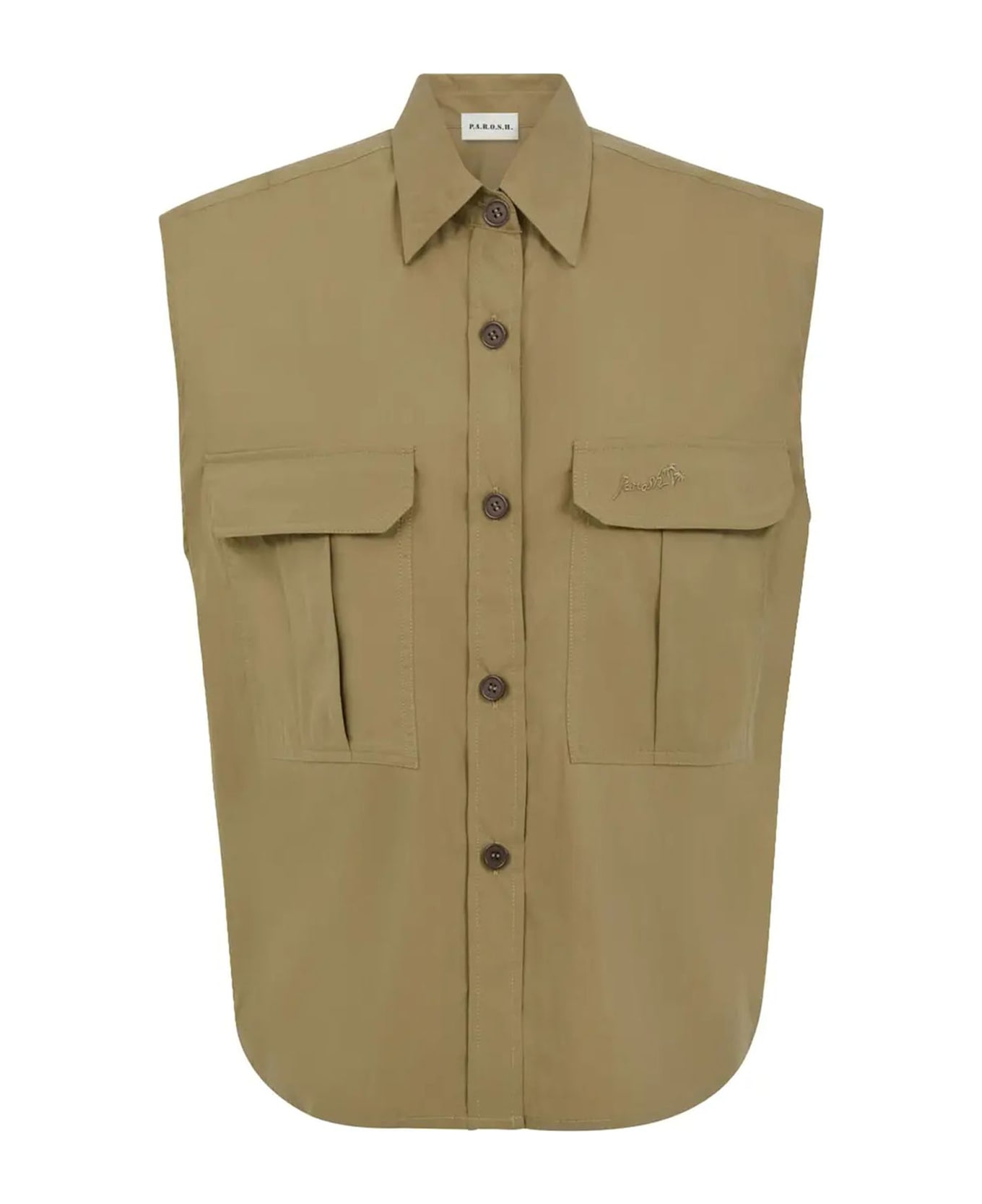Parosh Beige Cotton Blend Vest Shirt - Kaki