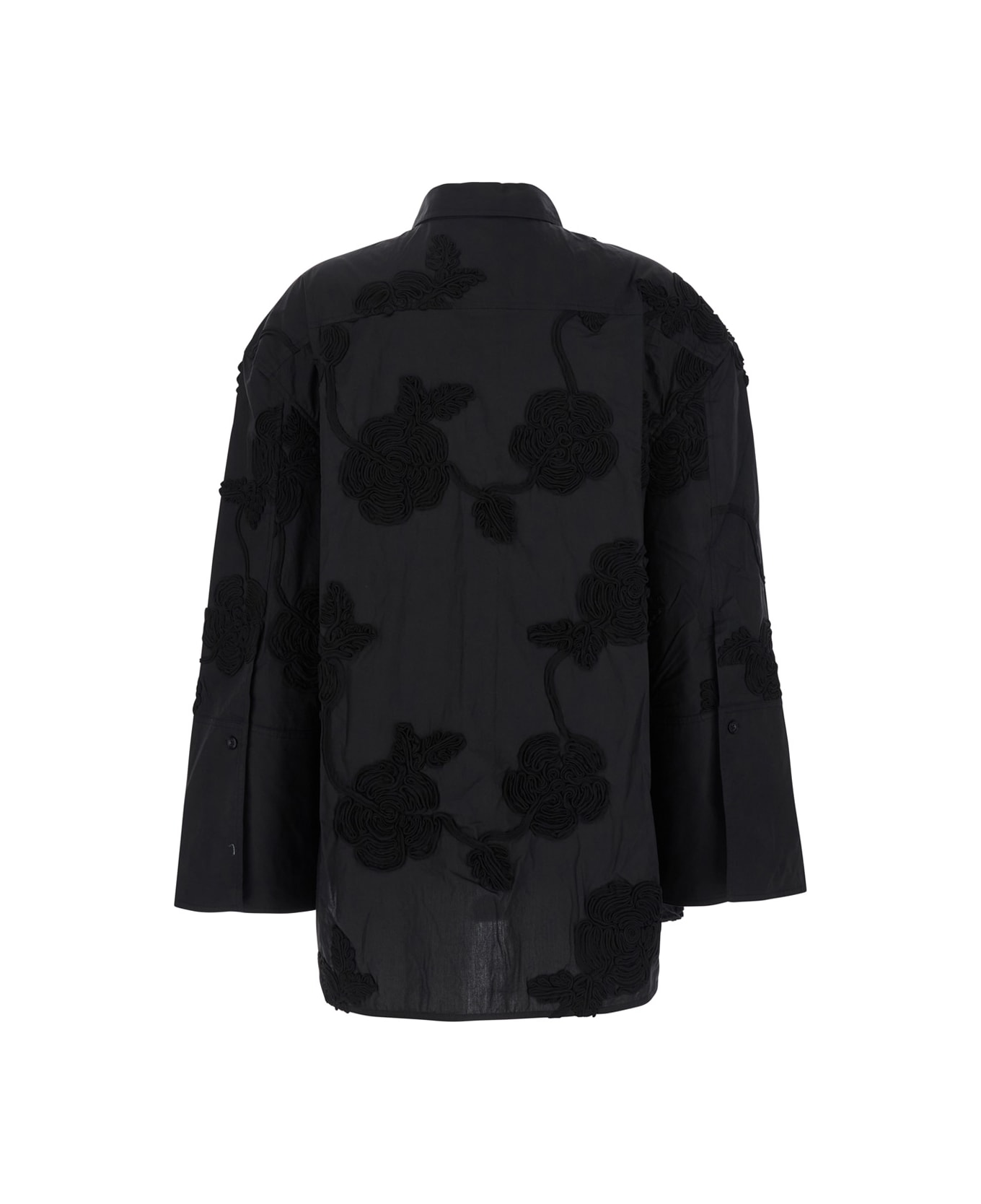 Rotate by Birger Christensen Black Oversize Shirt With Classic Collar And All-over Floral Embroidery In Cotton Woman - Black