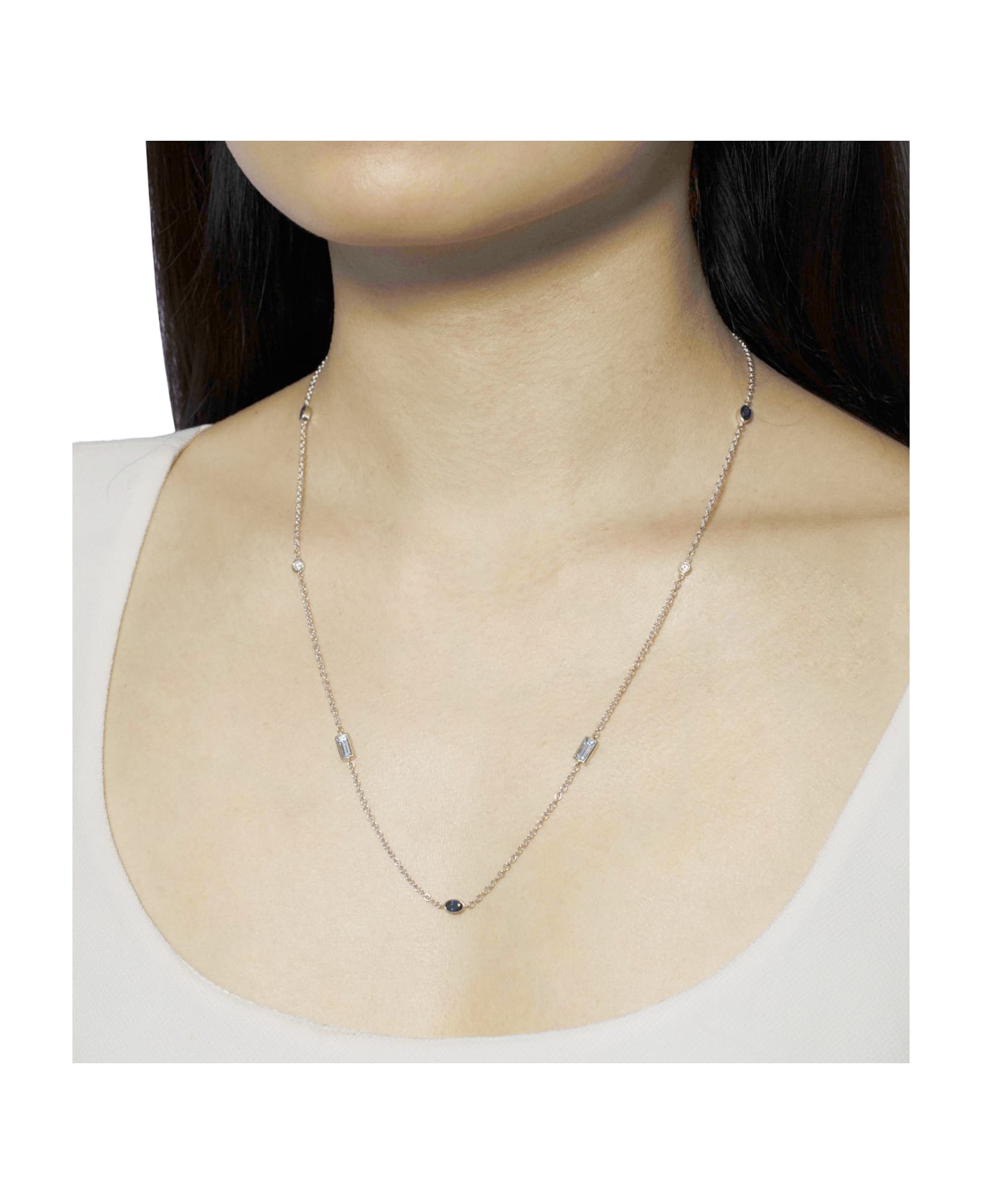 Lo Spazio Jewelry Lo Spazio Aquamarine, Blue Sapphire and Diamond Necklace - Blue ネックレス