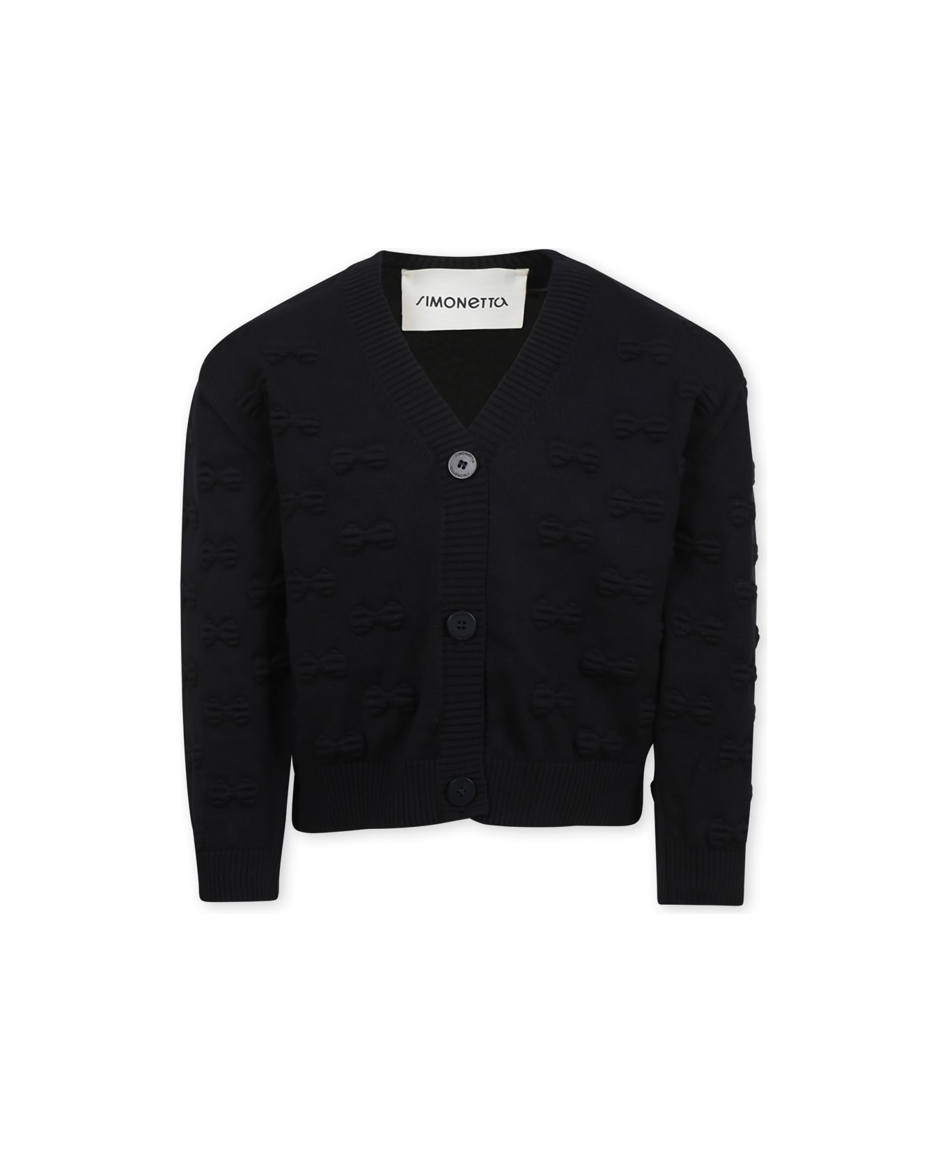 Simonetta Black Cardigan For Girl With Bows - Black