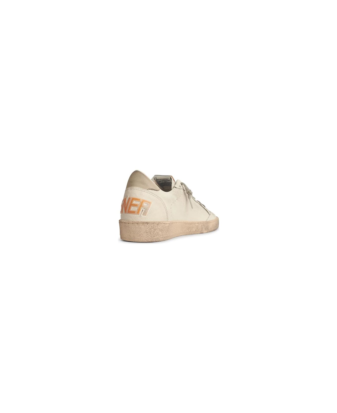 Golden Goose White Leather Ball-star With Blue Suede Star And Ivory Heel - White