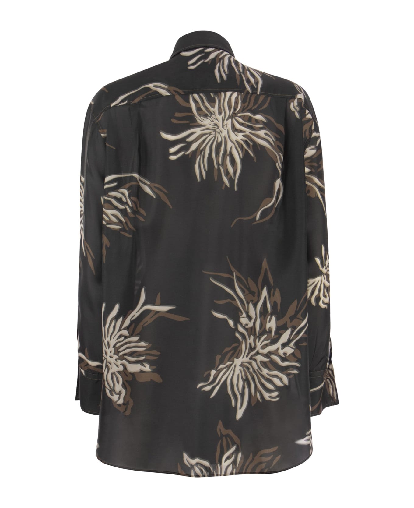 Brunello Cucinelli Shirt With All-over Print In Silk Woman - Anthracite