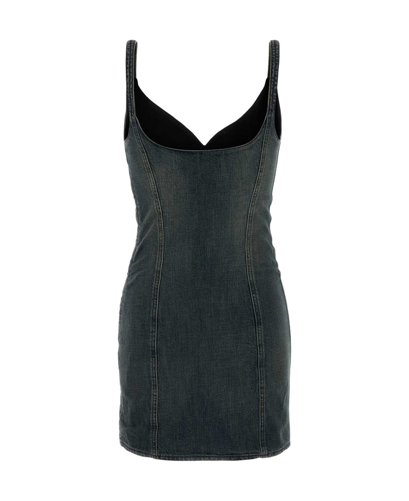 Balenciaga Denim Mini Dress - NAVY/GREEN/YELLOW