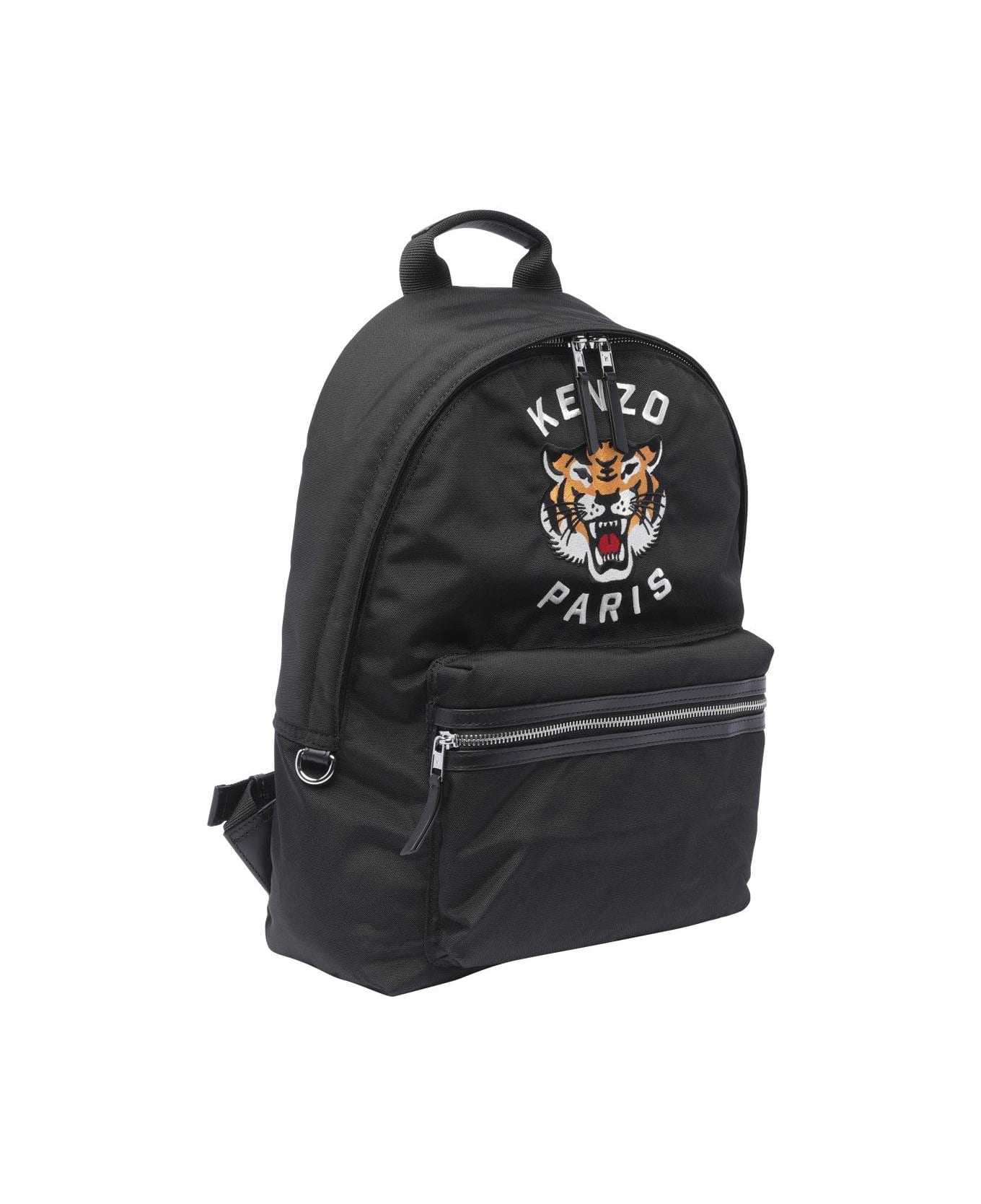 Kenzo Logo Embroidered Zip-up Backpack - Black