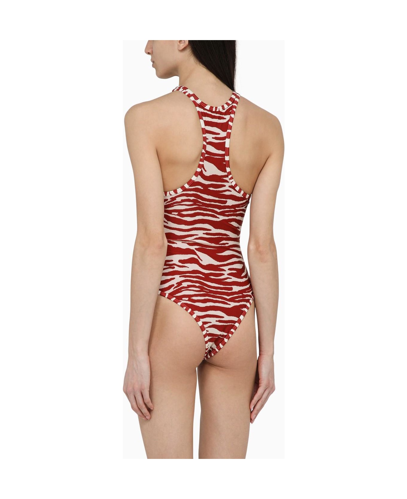 The Attico Zebra Print White\/red One-piece Swimming Costume - Red