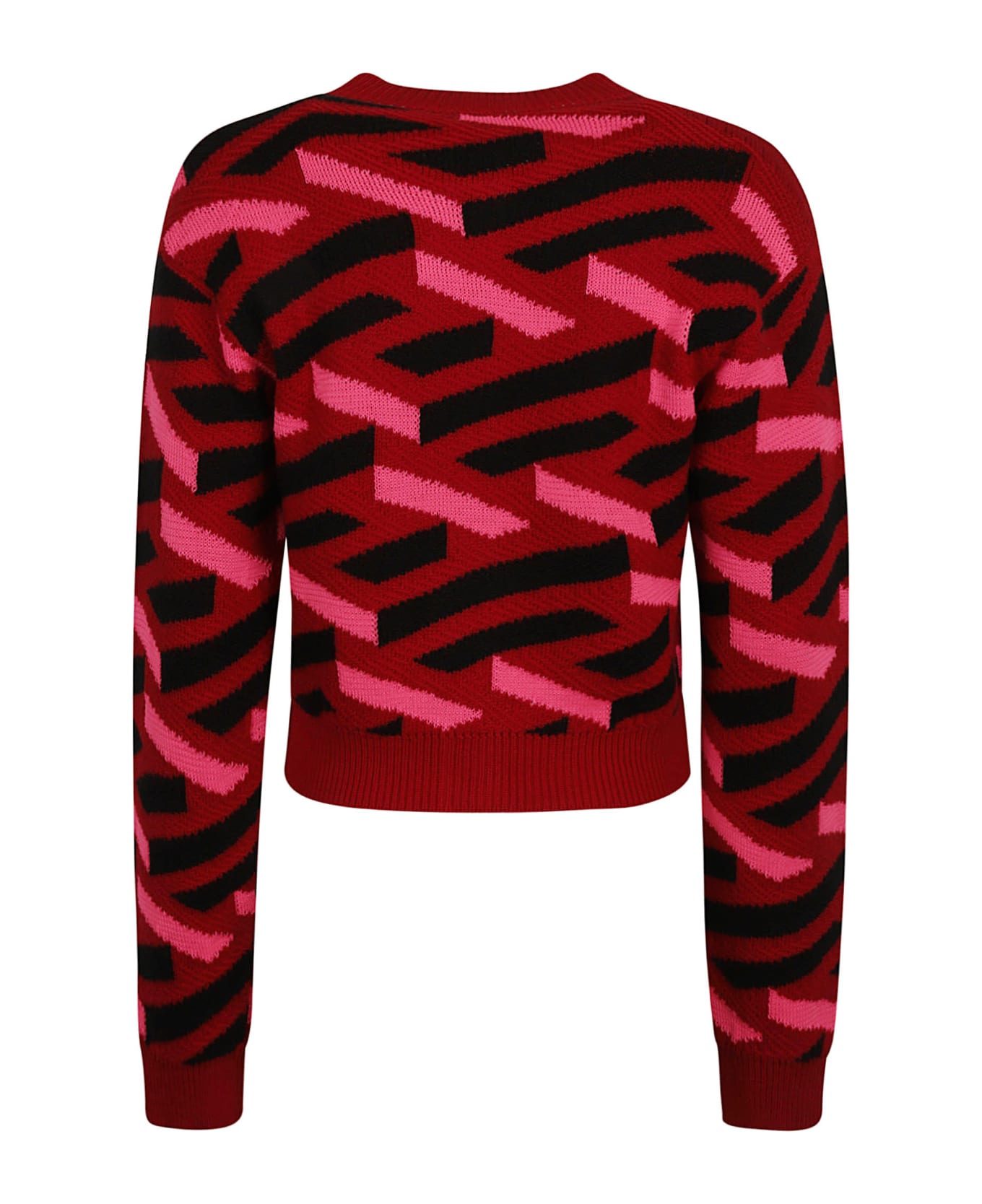 Versace Greca Texture Knit Sweater - Red/Fuxia
