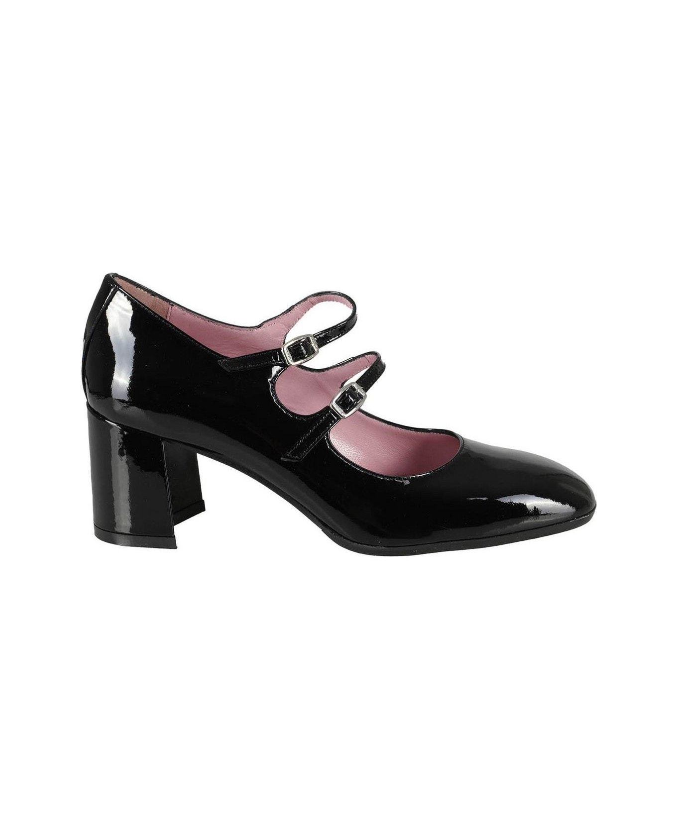 Carel Paris Double-strap Mid-heeled Buckled Pumps - Black