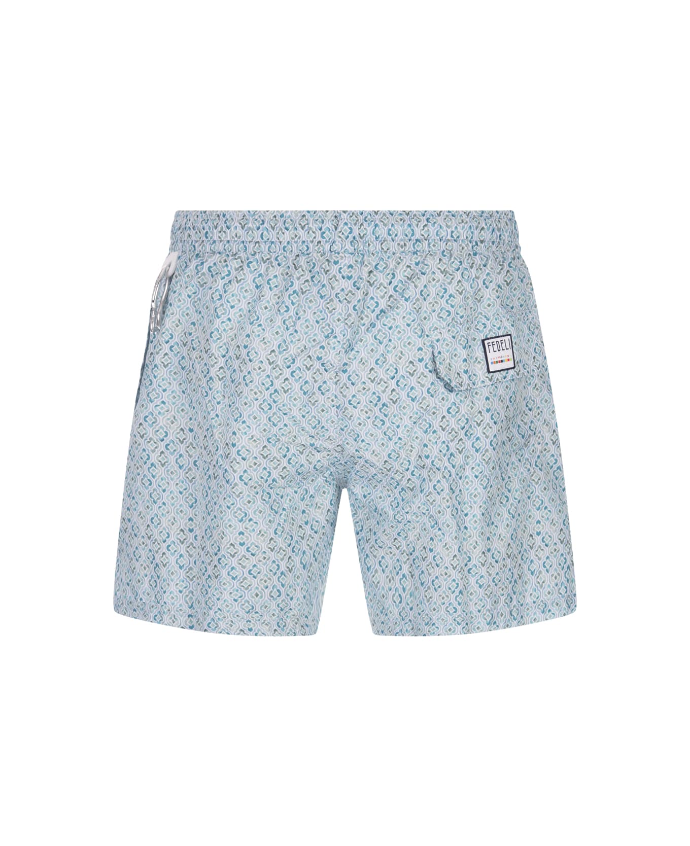 Fedeli Swim Shorts With Shaded Majolica Micro Pattern - Blue