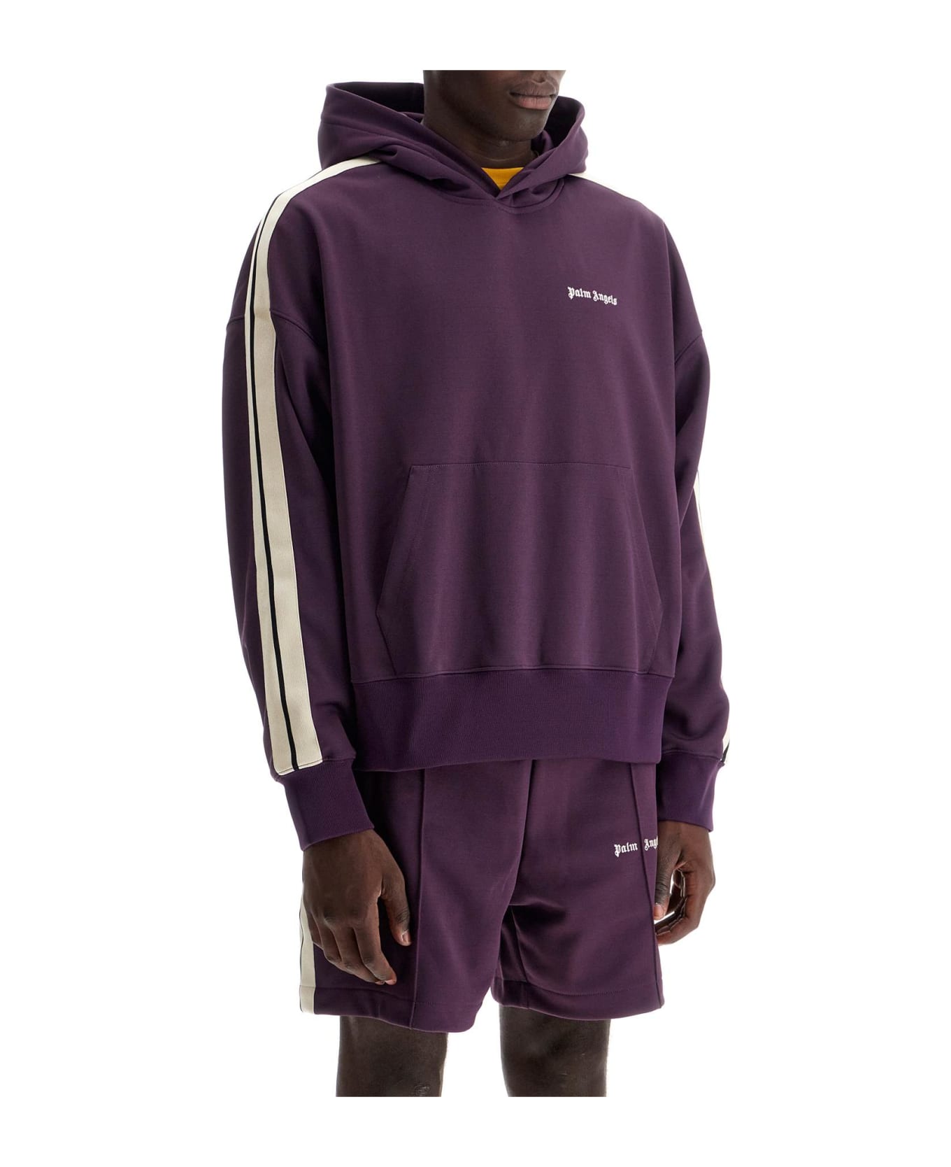 Palm Angels Boxy Sweatshirt With Stripes - DARK PURPLE OFF WHITE (Purple)