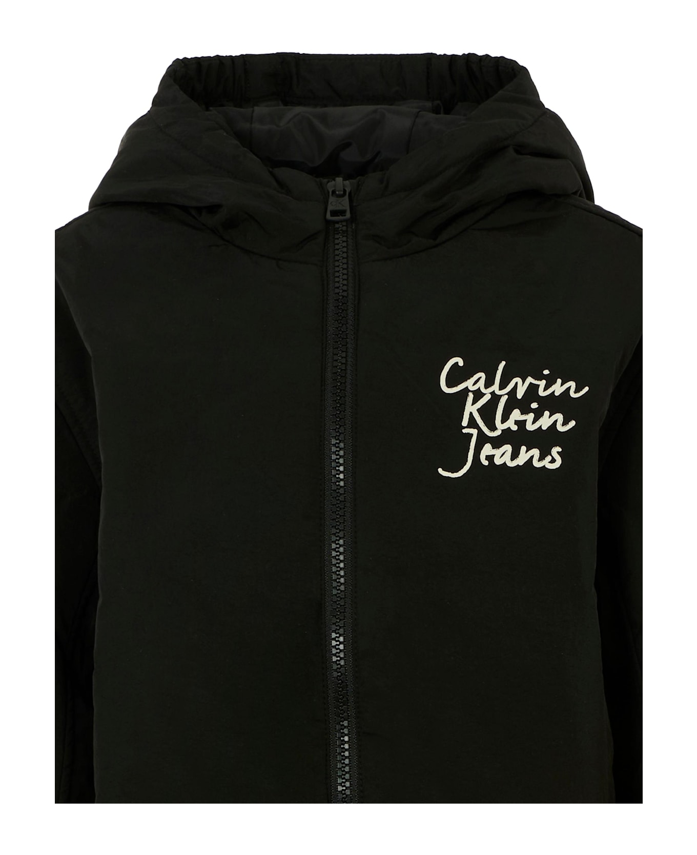 Calvin Klein Black Windbreaker Jacket For Kids With Logo - Black