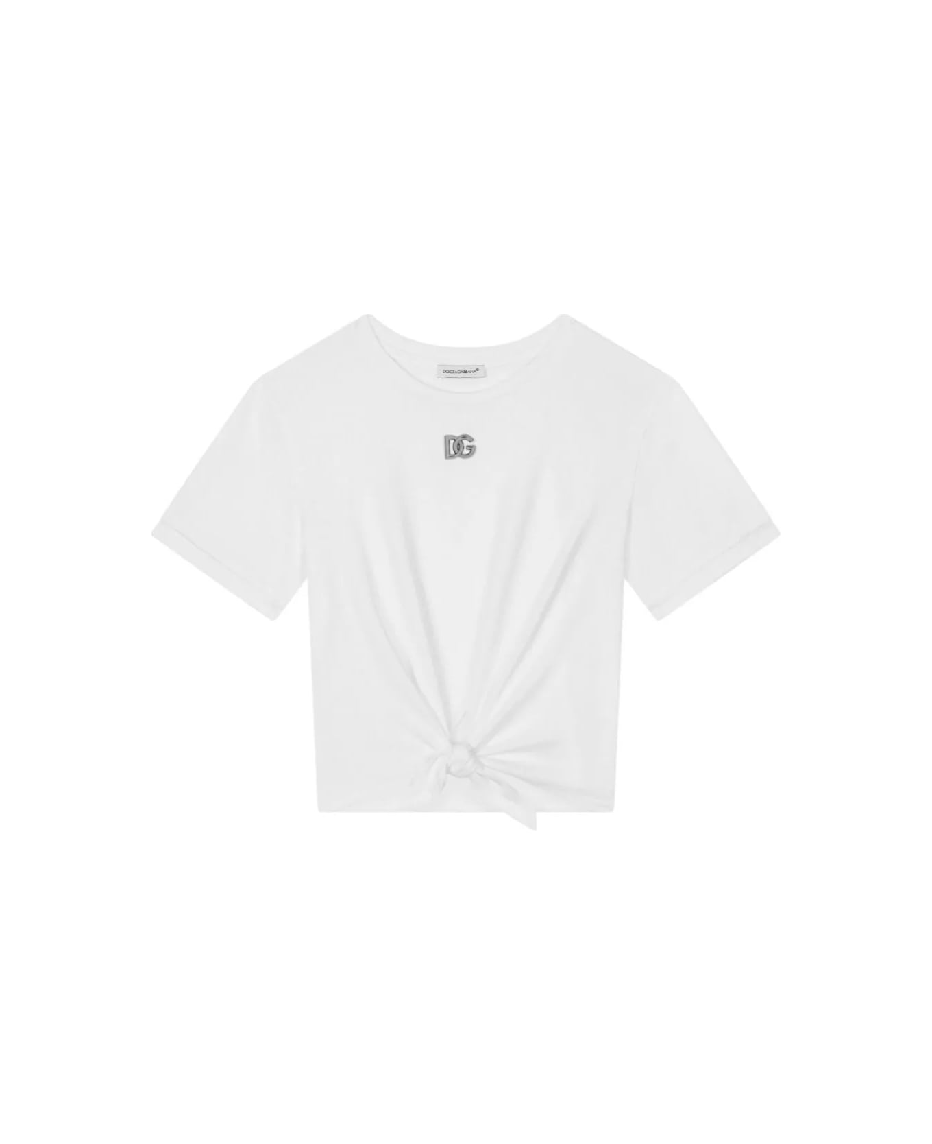 Dolce & Gabbana White T-shirt With Dg Metal Logo - White