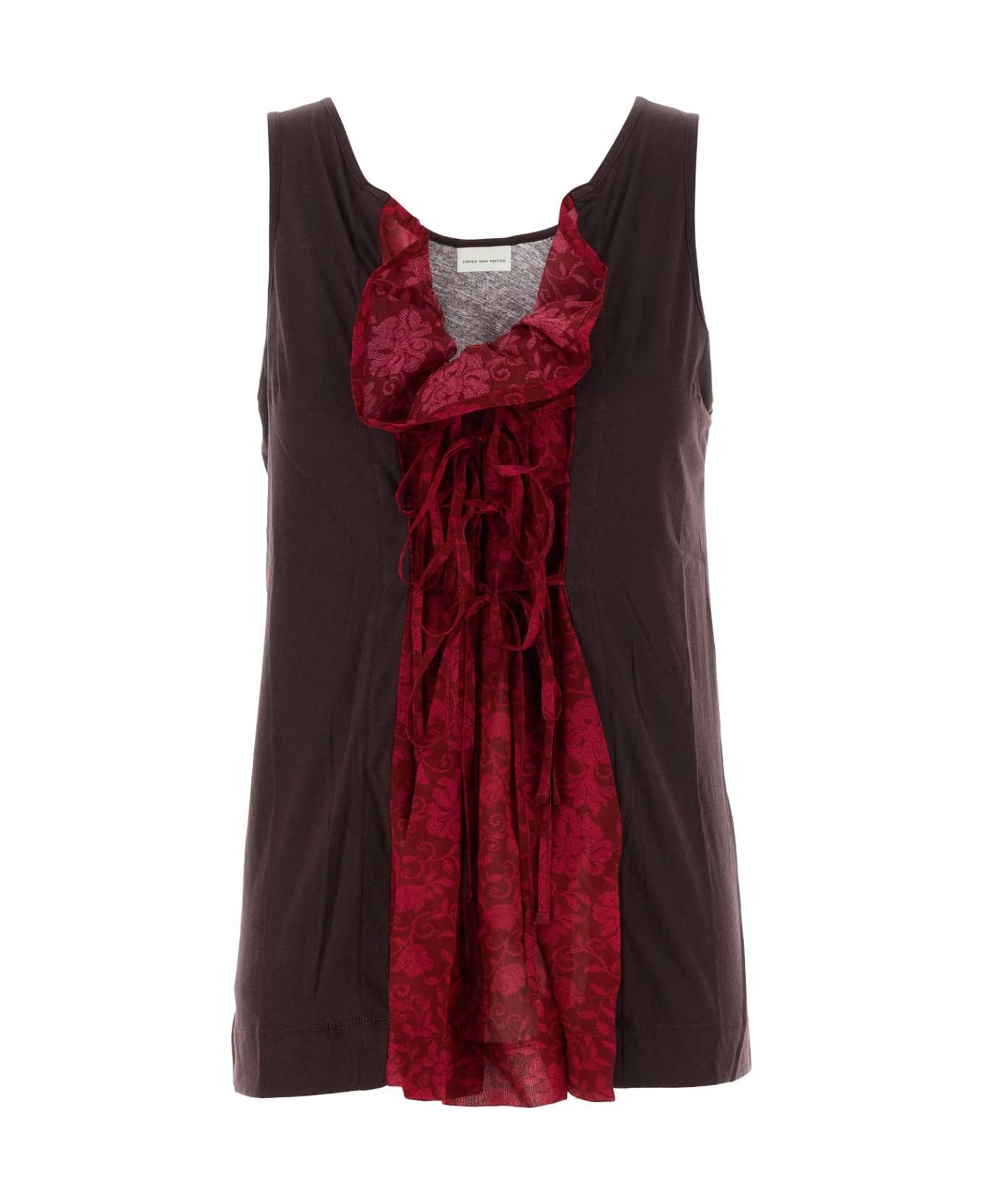 Dries Van Noten Brown Cotton Blend Gamba Tank Top - BURGUNDY