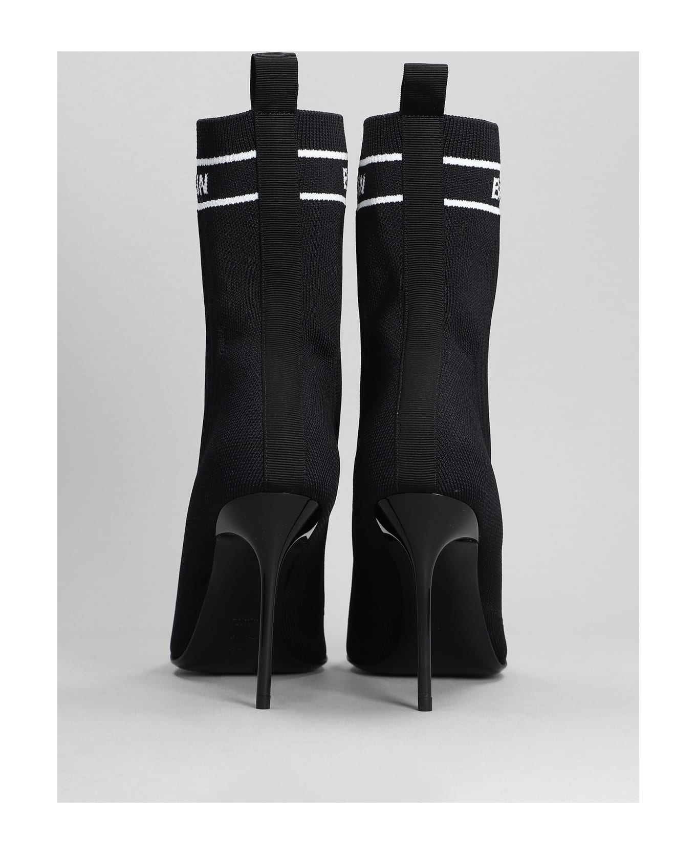 Balmain High Heels Ankle Boots In Black Polyester - black