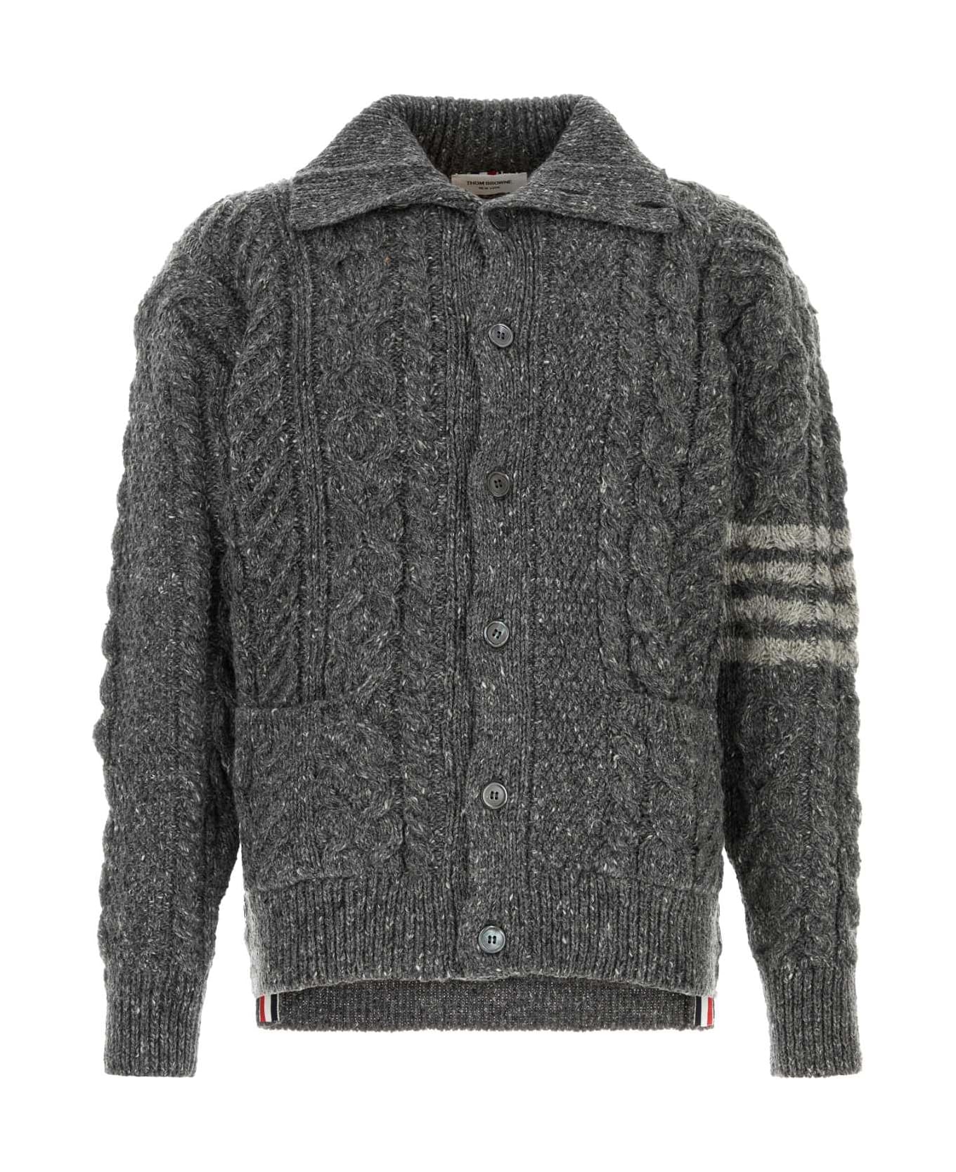 Thom Browne Melange Dark Grey Wool Blend Cardigan - MEDGREY