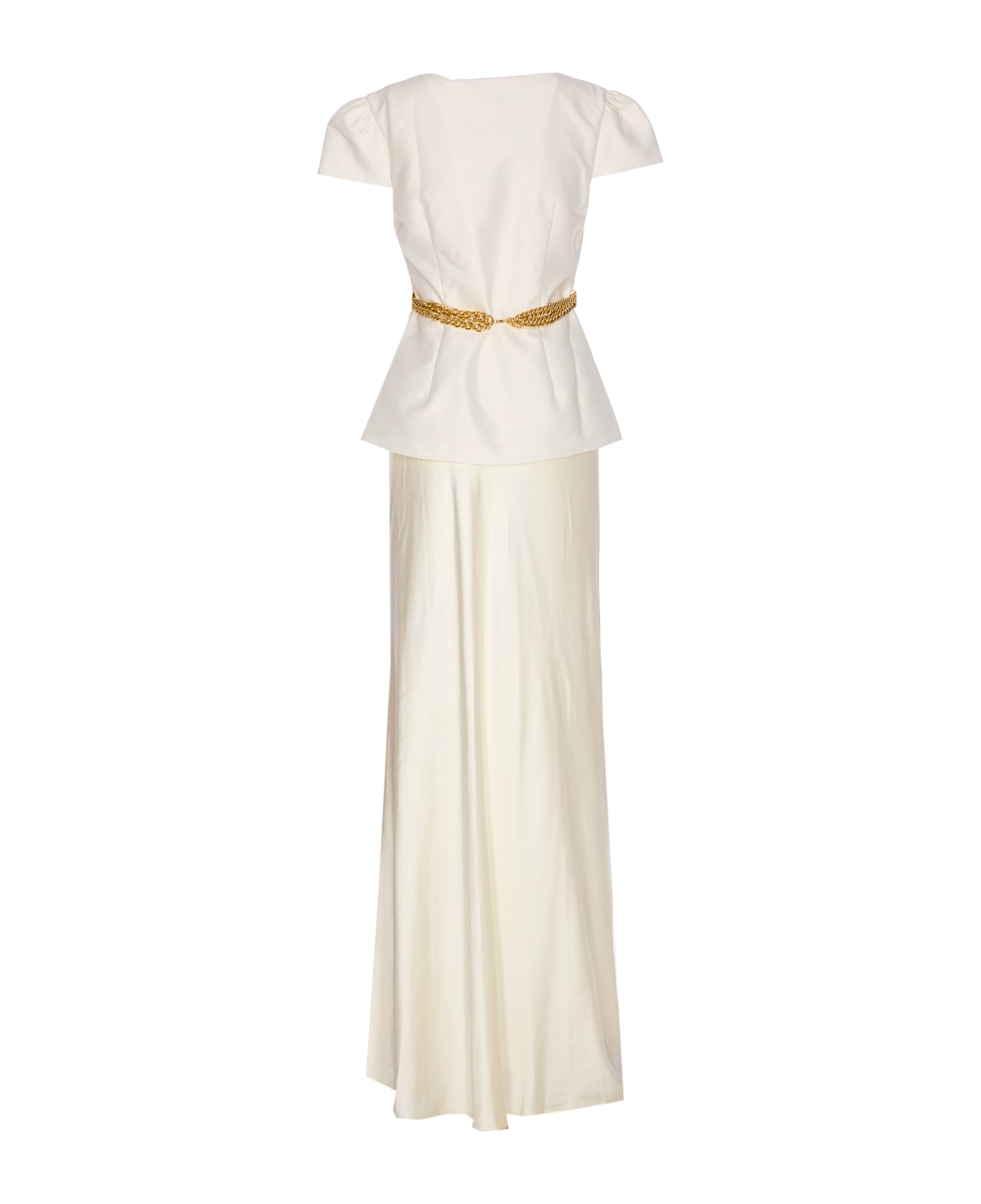 self-portrait Chain Belt Maxi Dress - White
