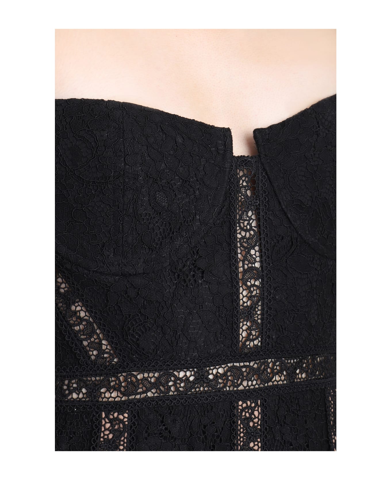 self-portrait Black Cord Lace Insert Midi Dress - Black