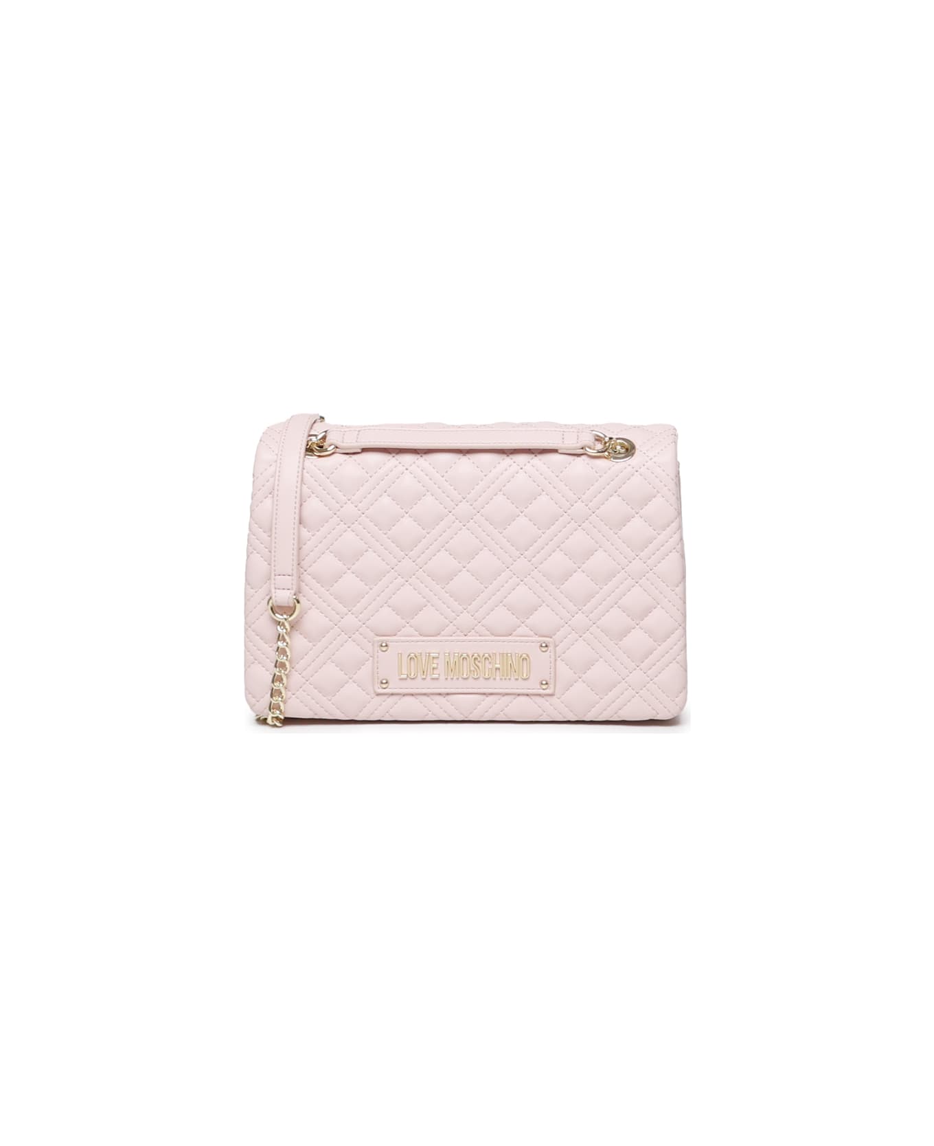 Love Moschino Quilted Bag With Logo Plaque - Pale pink