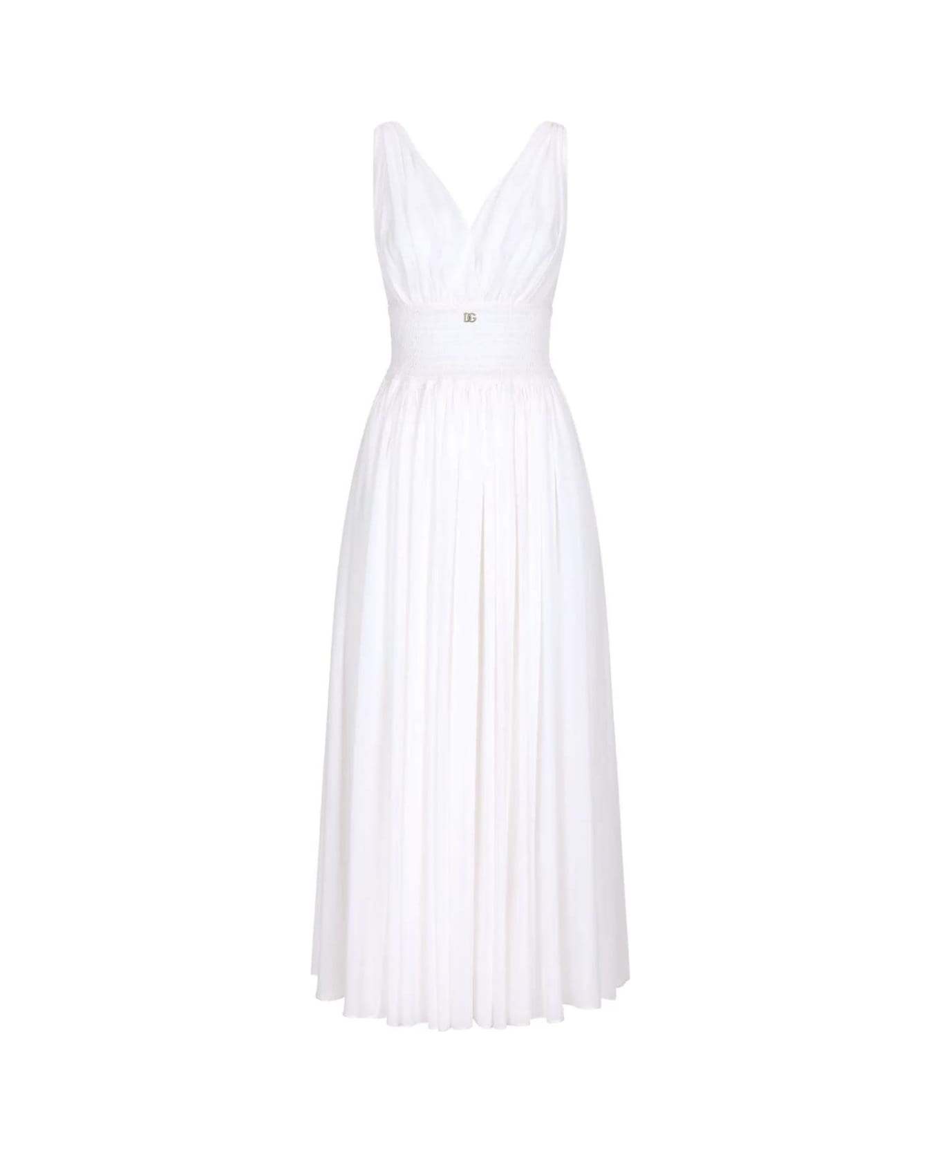 Dolce & Gabbana Shirred-panel Silk Midi Dress - Bianco