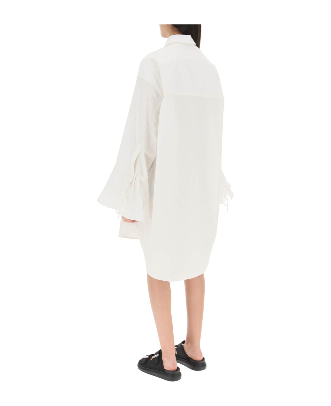 Palm Angels Shirt Dress With Bell Sleeves - WHITE BLACK (White)