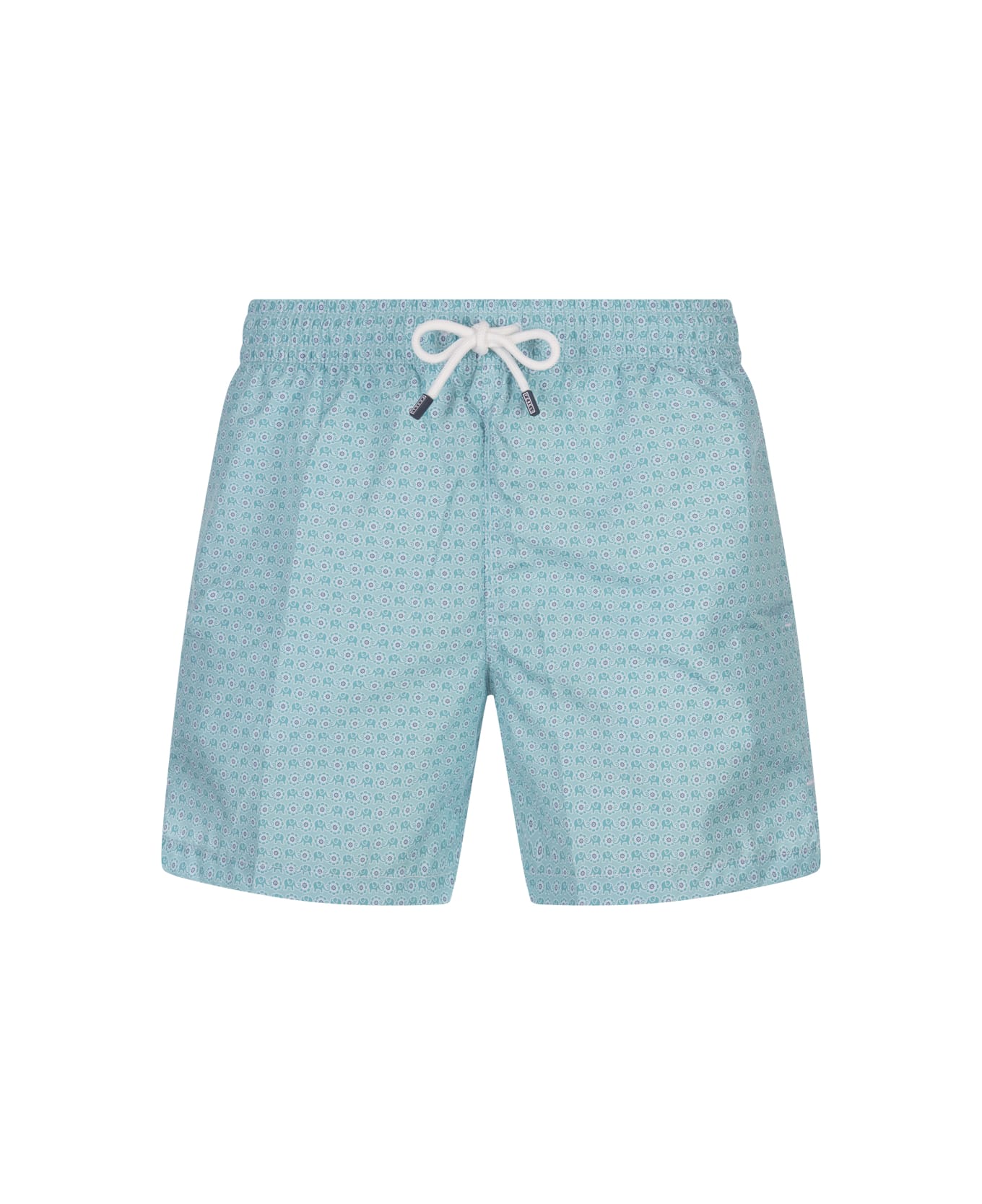 Fedeli Turquoise Swim Shorts With Elephants And Flowers Pattern - Green