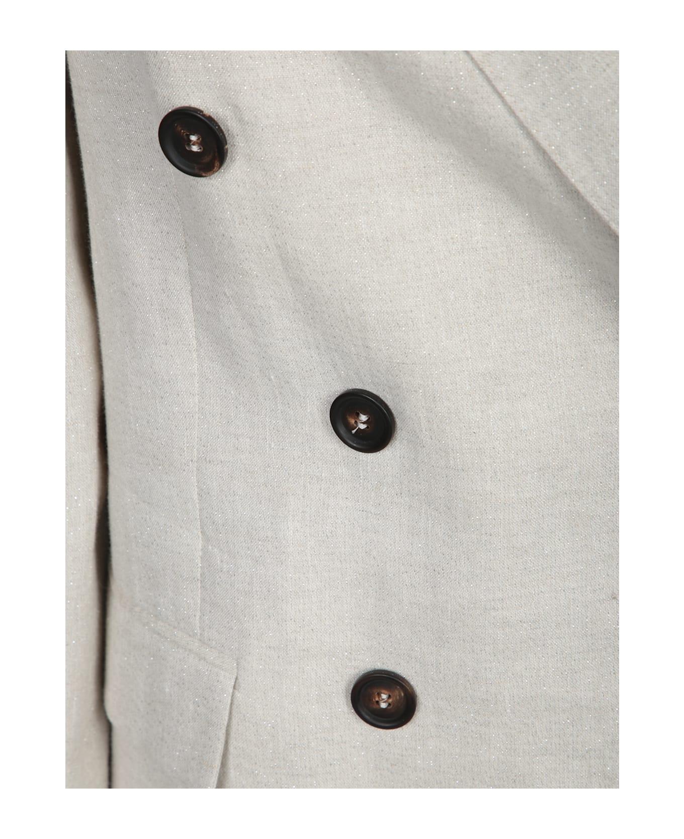 Brunello Cucinelli Beige Double-breasted Linen Lurex Jacket - Beige