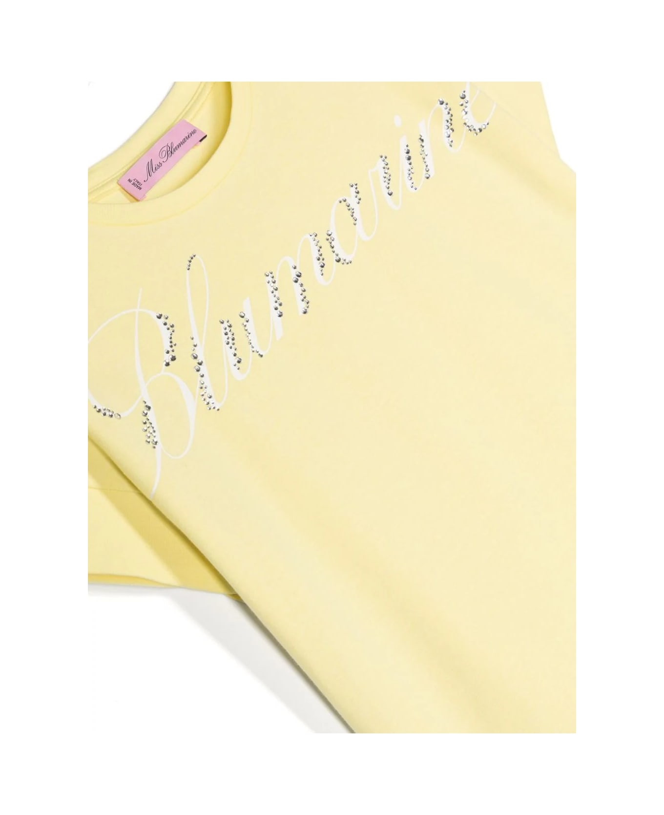 Miss Blumarine Pastel Yellow T-shirt With Logo Print With Rhinestones - Yellow