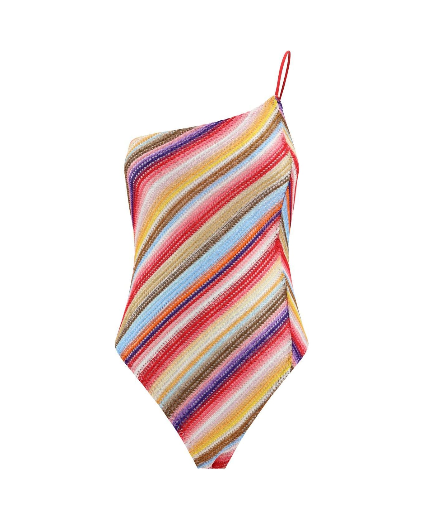 Missoni One-shoulder Striped Swimsuit - Red ワンピース