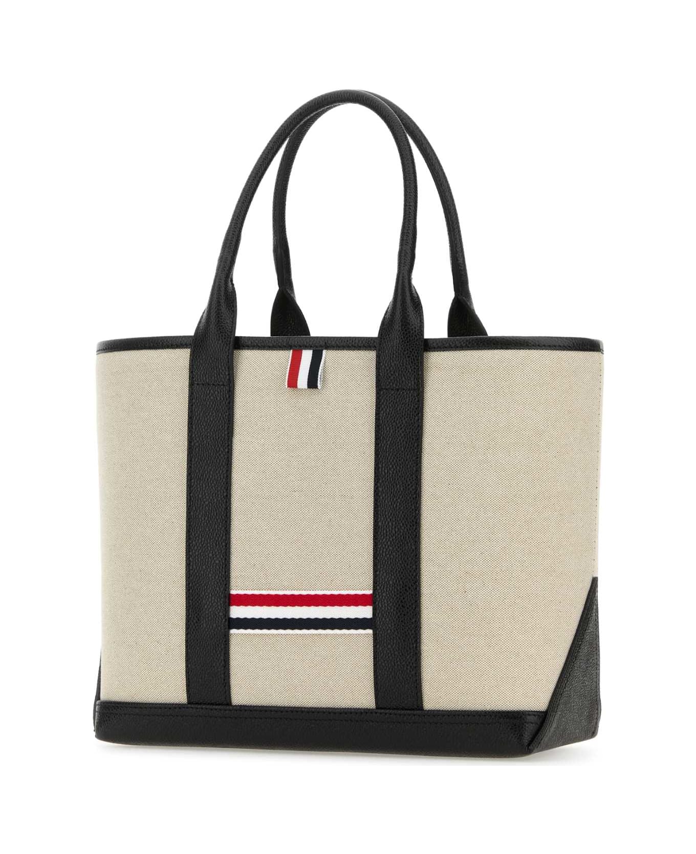 Thom Browne Sand Canvas Rwb-stripe Shopping Bag - Black