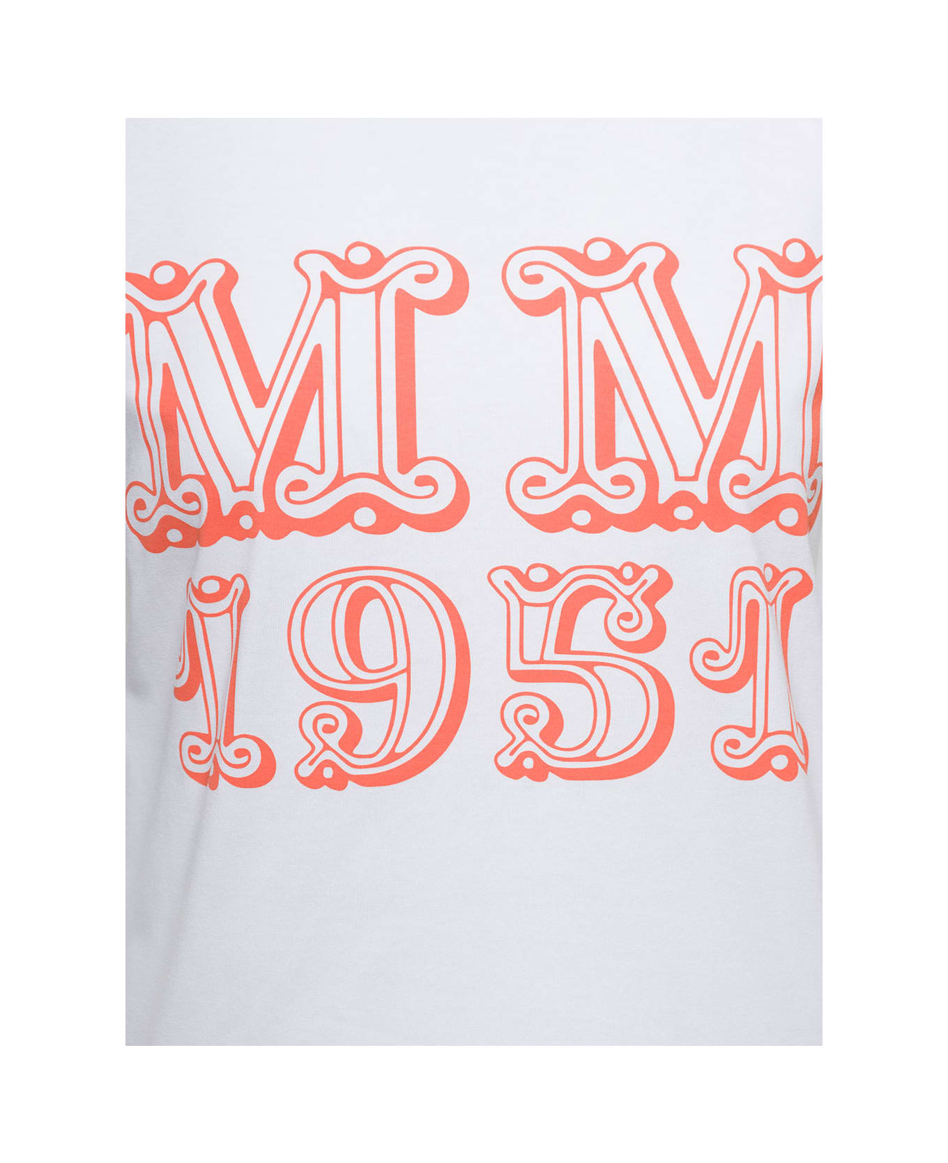 Max Mara White T-shirt With Logo Print On The Chest In Cotton Woman - Orange
