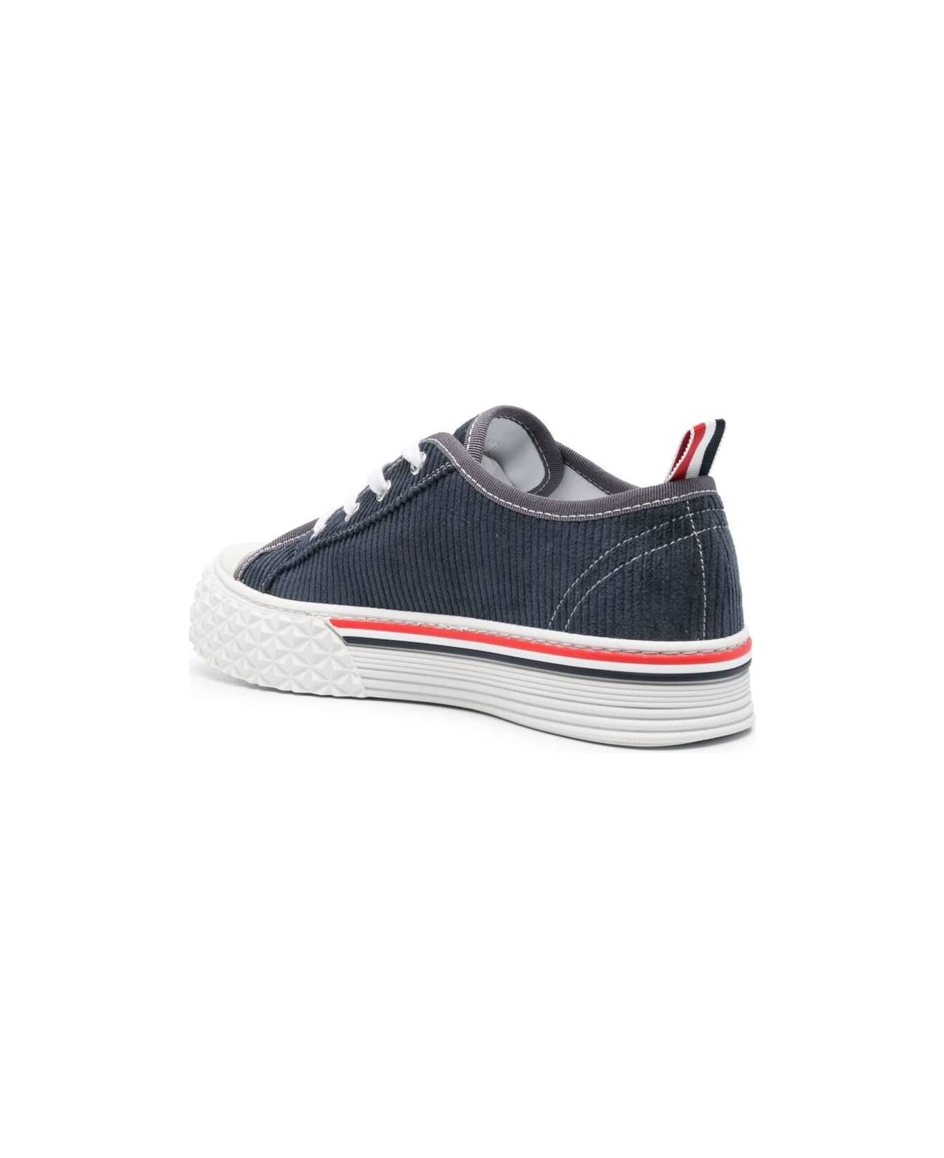 Thom Browne Blue Low Top Sneakers With Tricolor Detail In Corduroy Woman - NAVY
