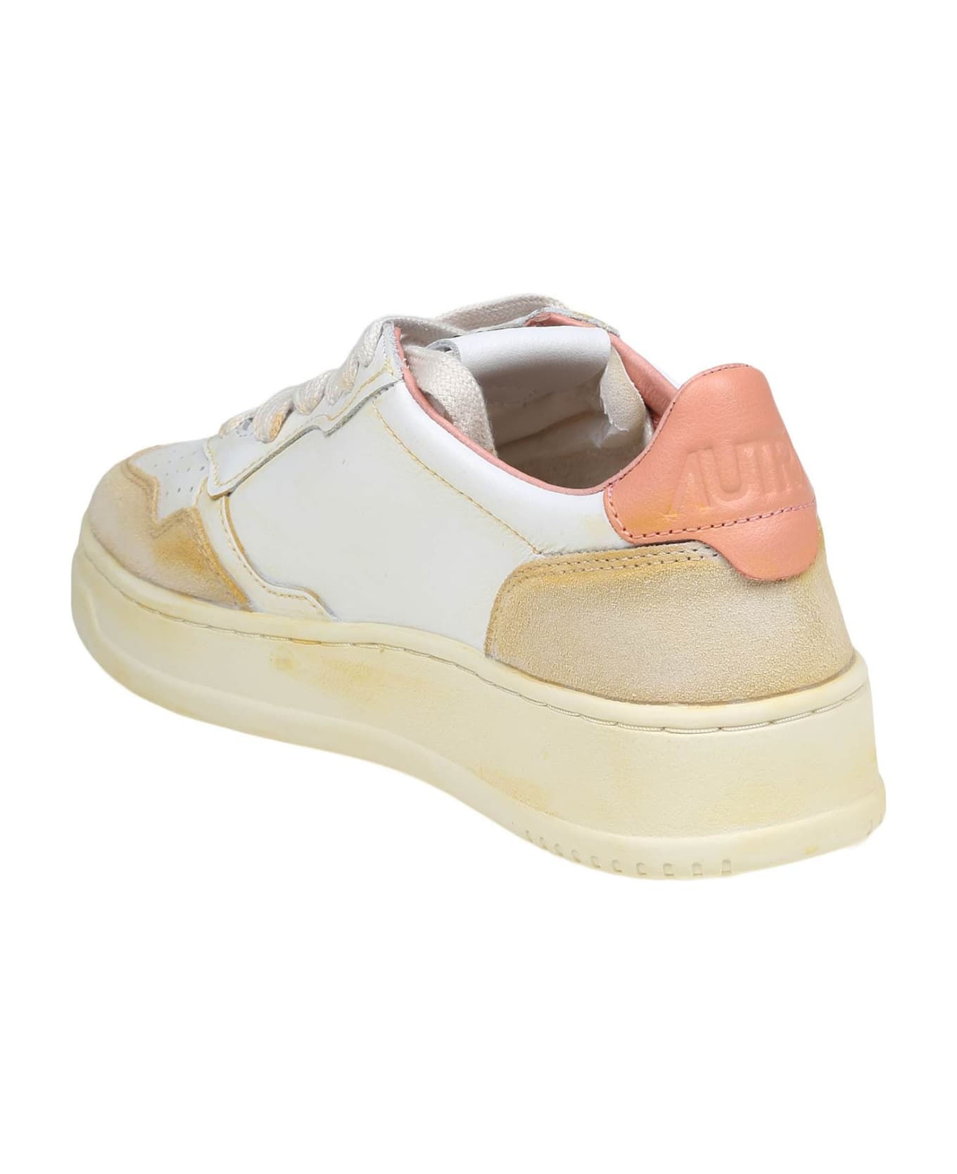 Autry Super Vintage Sneakers In White And Pink Leather And Suede - White/Pink