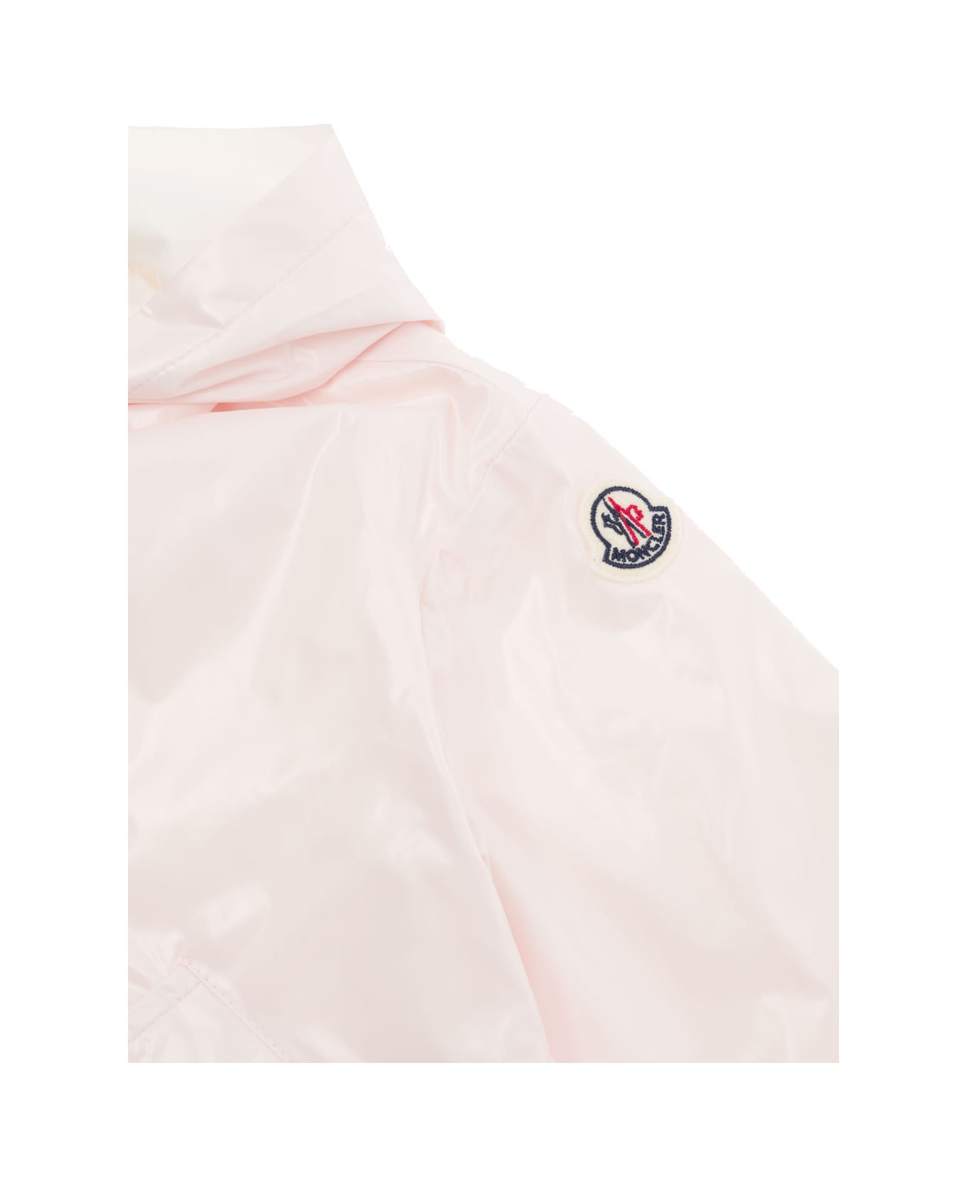 Moncler Pink Hooded Down Jacket With Logo Patch In Polyamide Baby - Pink