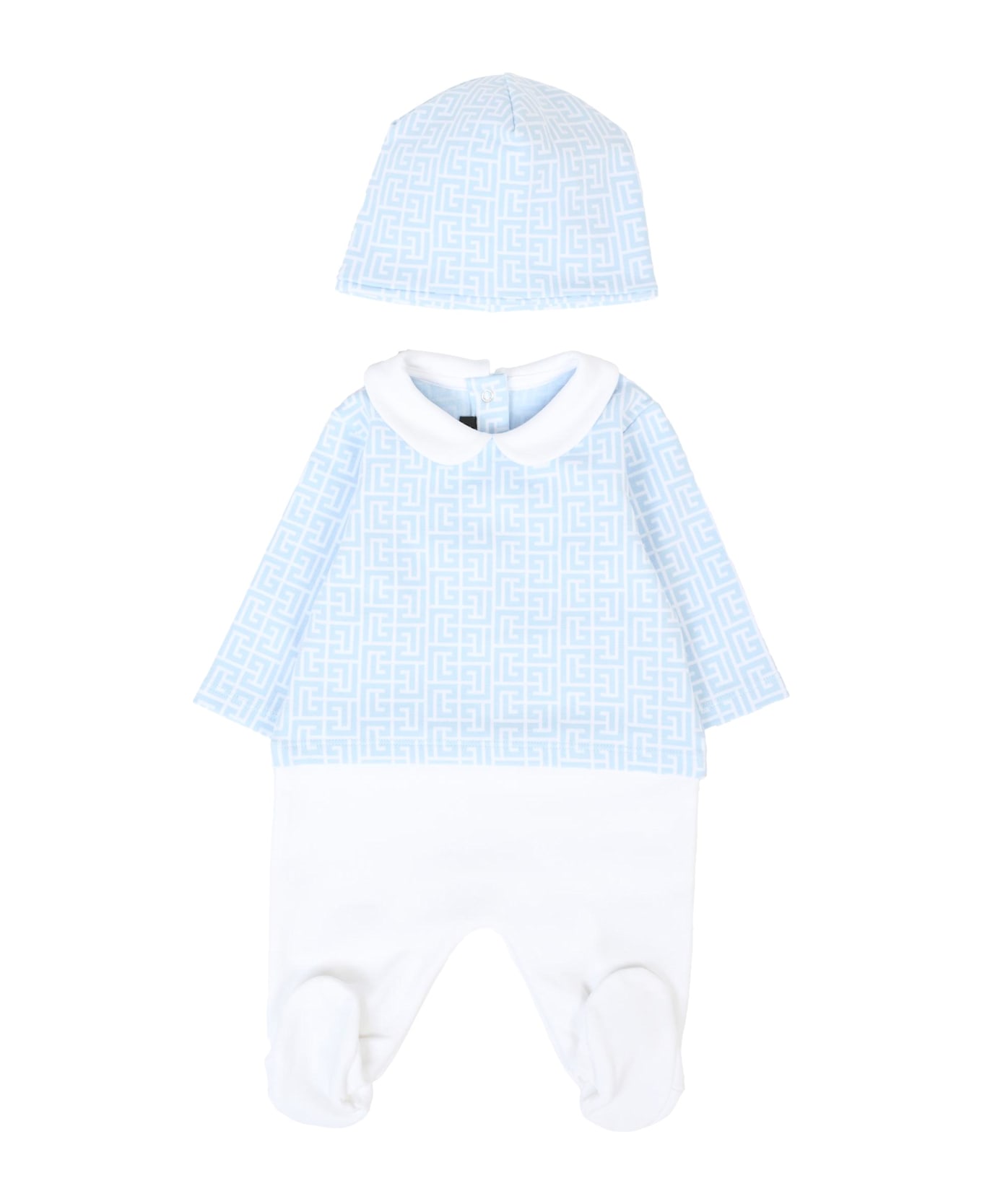 Balmain Light Blue Babygrow Set For Baby Boy With Maze - Light Blue