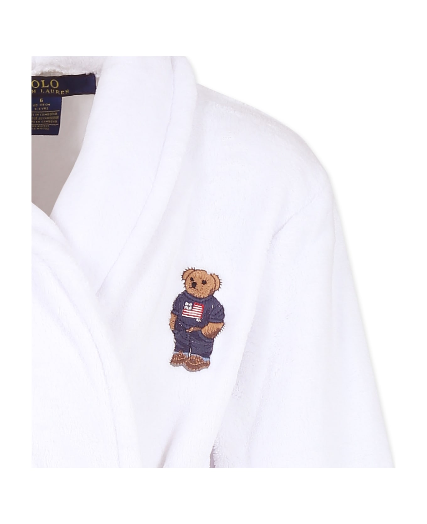 Ralph Lauren White Dressing Gown For Kids With Polo Bear - White