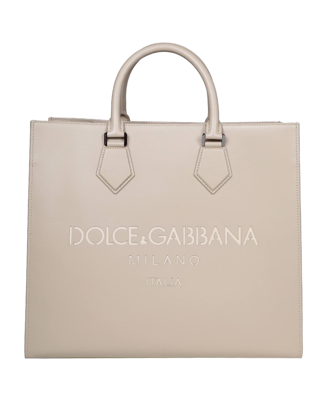 Dolce & Gabbana Leather Tote Bag With Logo - BEIGE