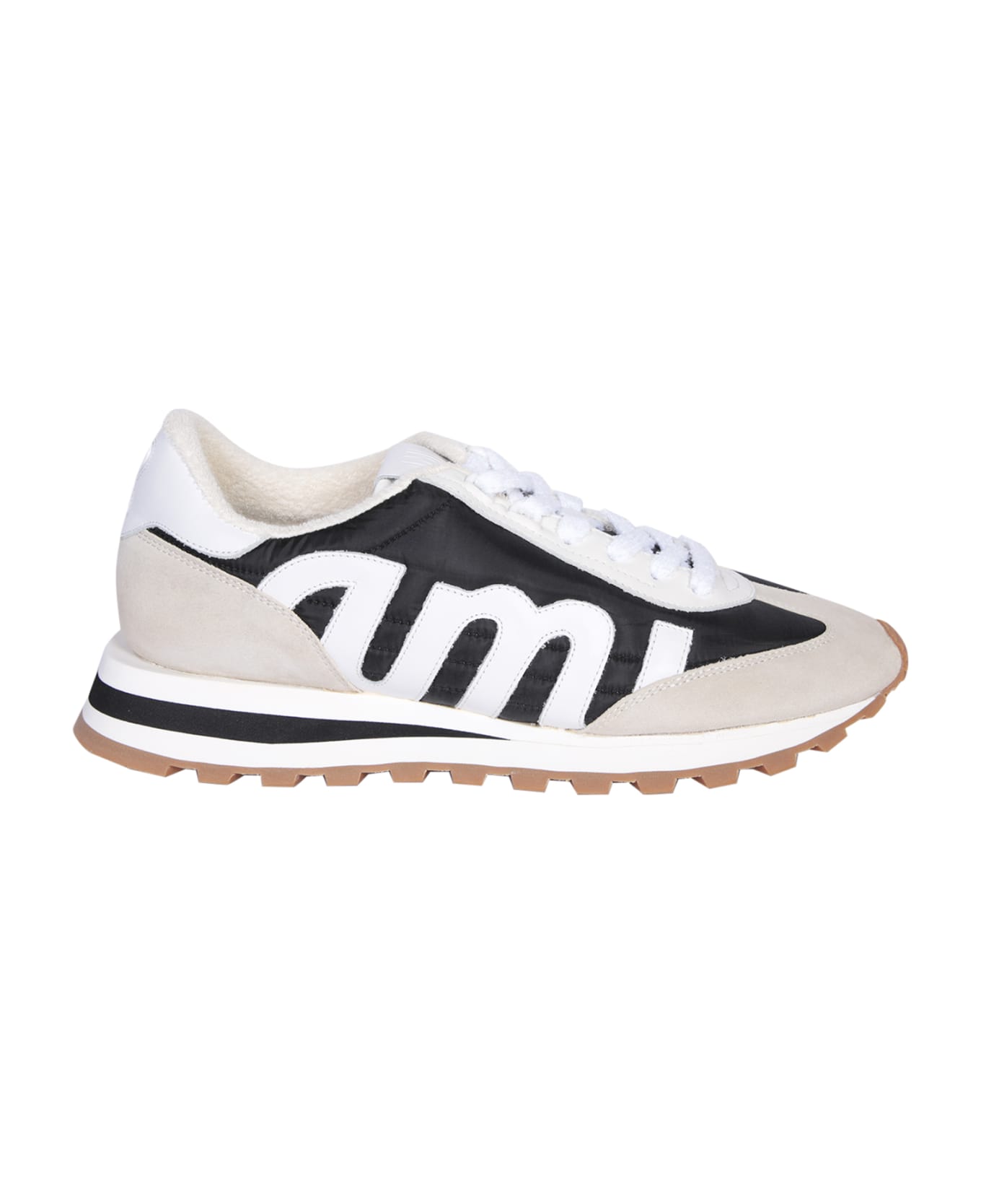 Ami Alexandre Mattiussi Ami Rush Leather And Canvas Sneakers In Black And Ivory - Black
